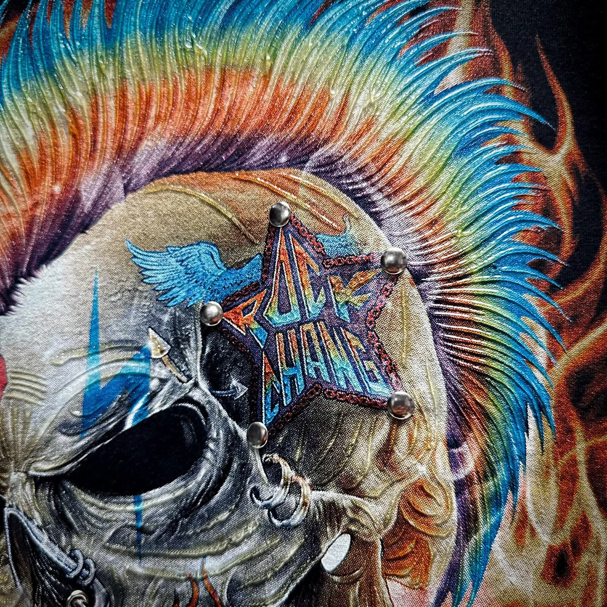 Image of Rock Chang × Dinos — Flaming Skull Revolver Tee | 100% Cotton Premium Oversized Streetwear - DINOS FASHION