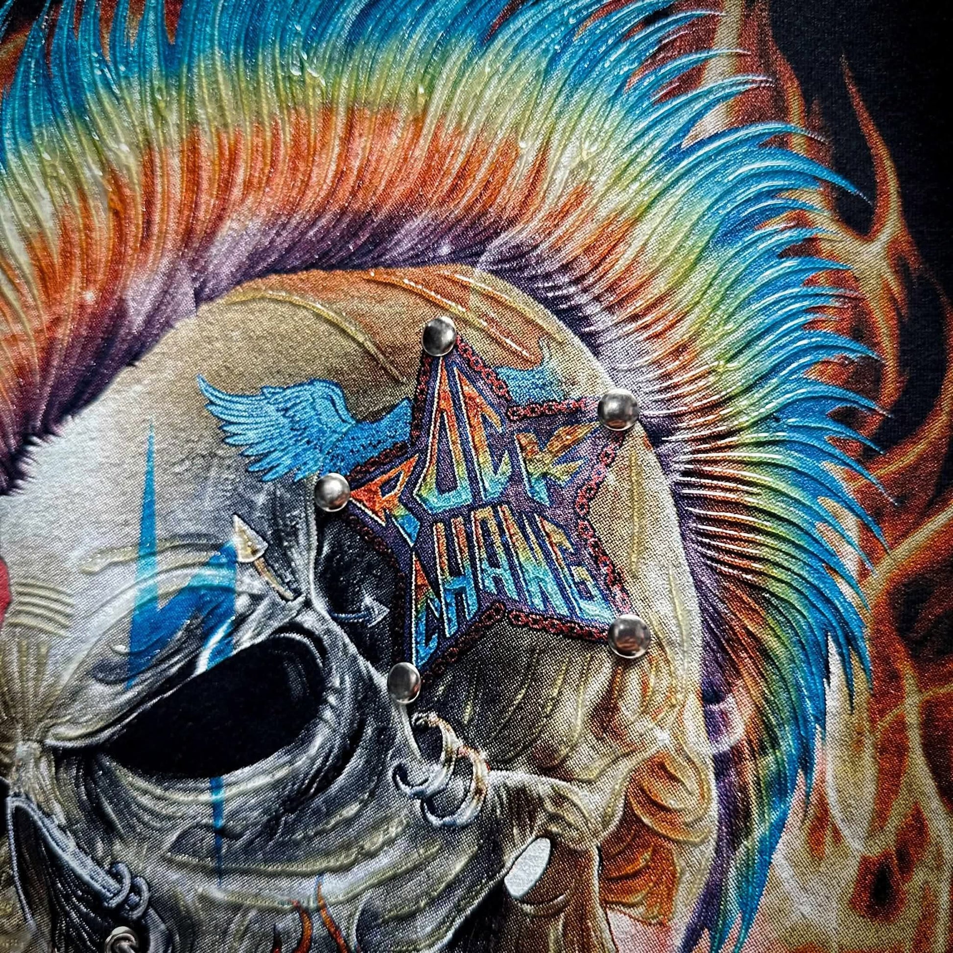 Rock Chang × Dinos — Flaming Skull Revolver Tee | 100% Cotton Premium Oversized Streetwear - DINOS FASHION