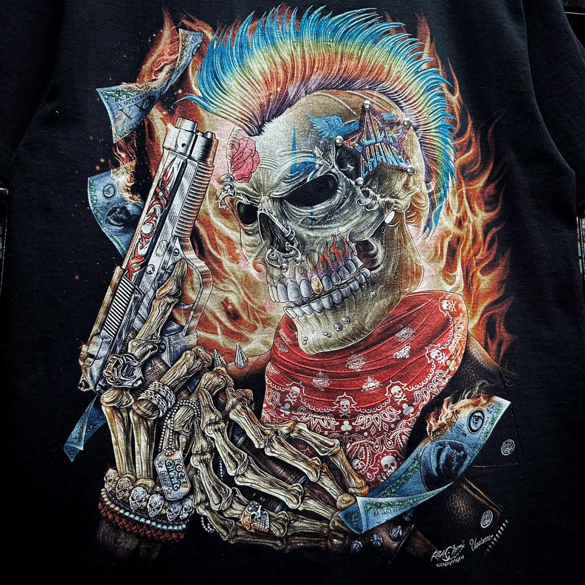 Rock Chang × Dinos — Flaming Skull Revolver Tee | 100% Cotton Premium Oversized Streetwear - DINOS FASHION