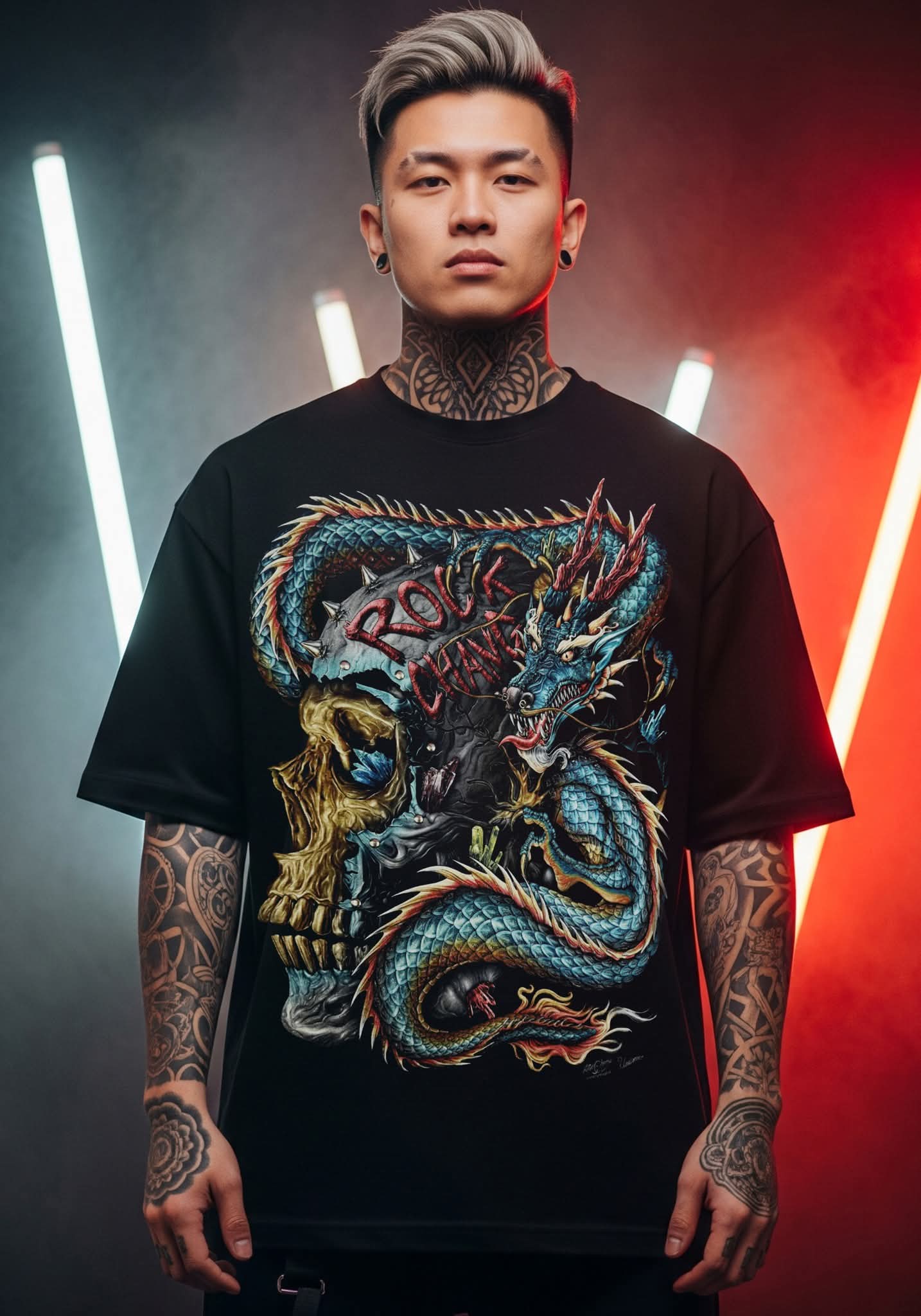 Rock Chang Dragon Skull – Limited Edition Premium Oversized Tee | Dinos One-of-One Collection - DINOS FASHION