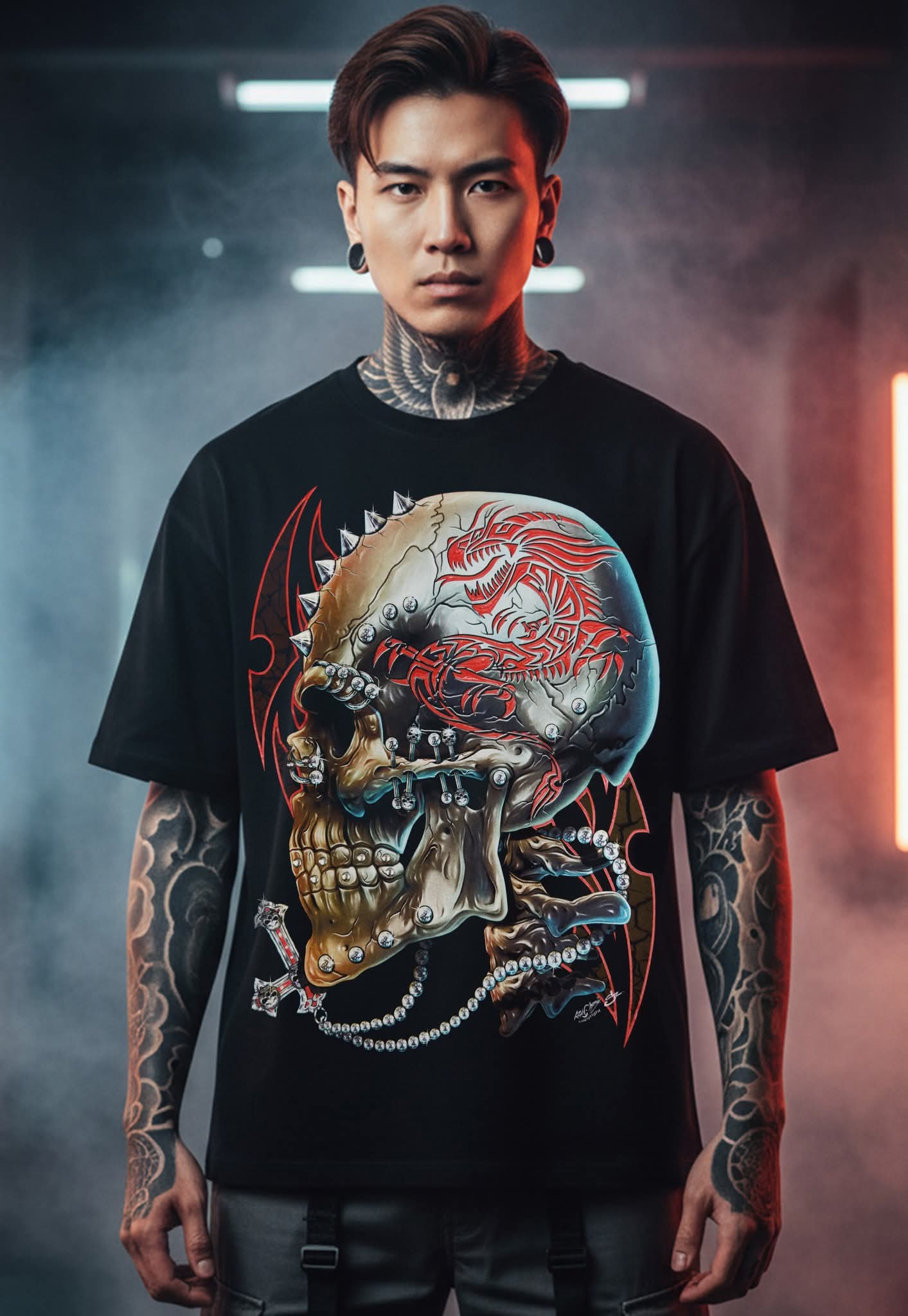 Rock Chang Spiked Skull Dragon – Limited Edition Premium Oversized Tee | Dinos One-of-One Collection - DINOS FASHION