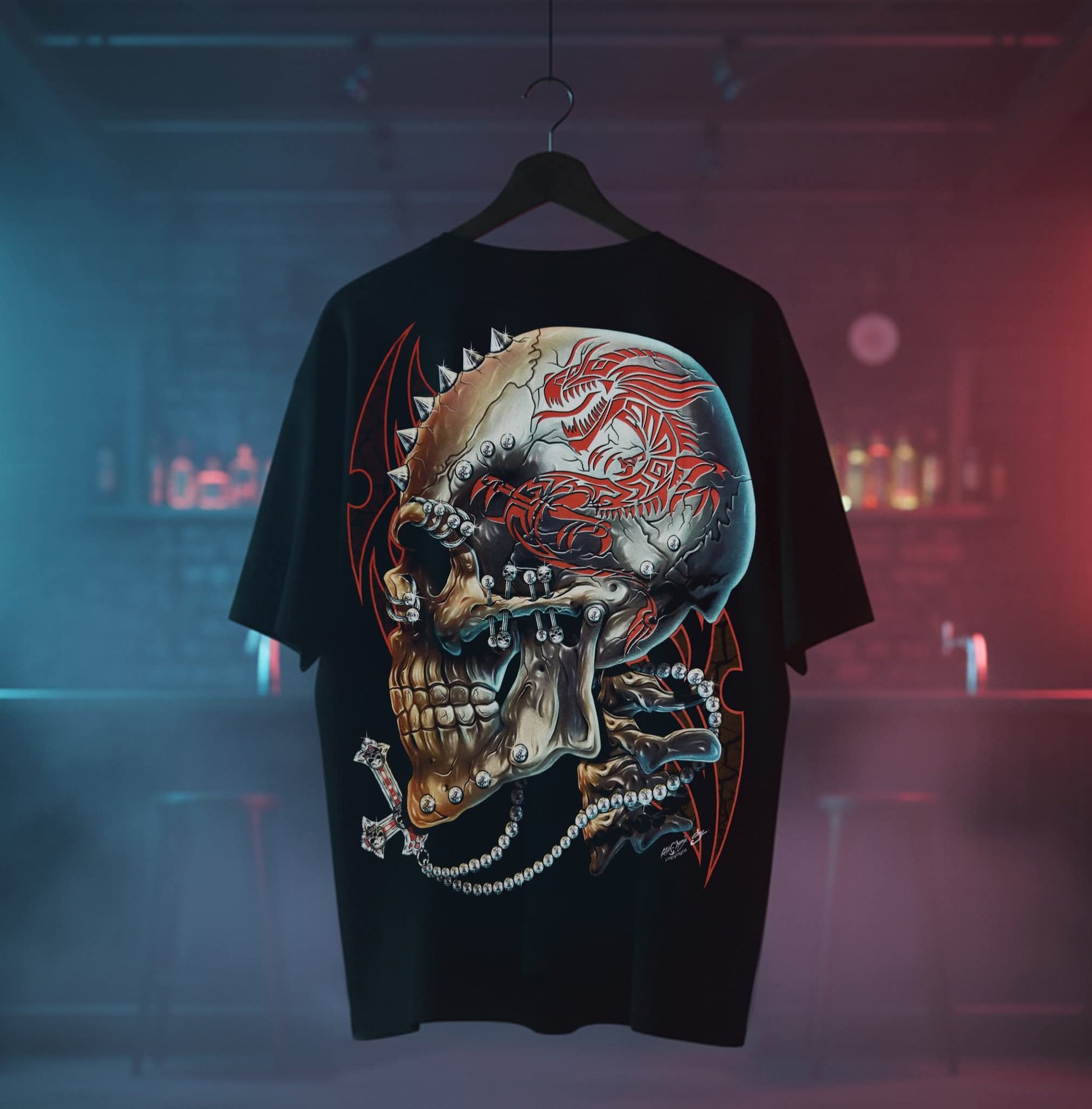 Rock Chang Spiked Skull Dragon – Limited Edition Premium Oversized Tee | Dinos One-of-One Collection - DINOS FASHION