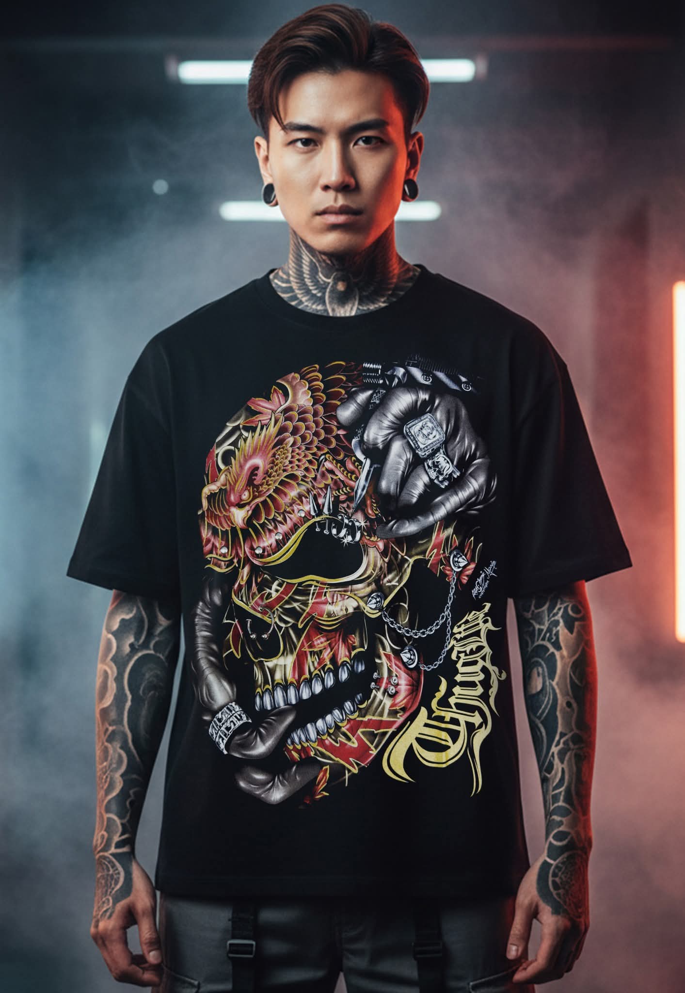 Image of Rock Chang Dragon Fist Skull – Limited Edition Premium Oversized Tee | Dinos One-of-One Collection - DINOS FASHION