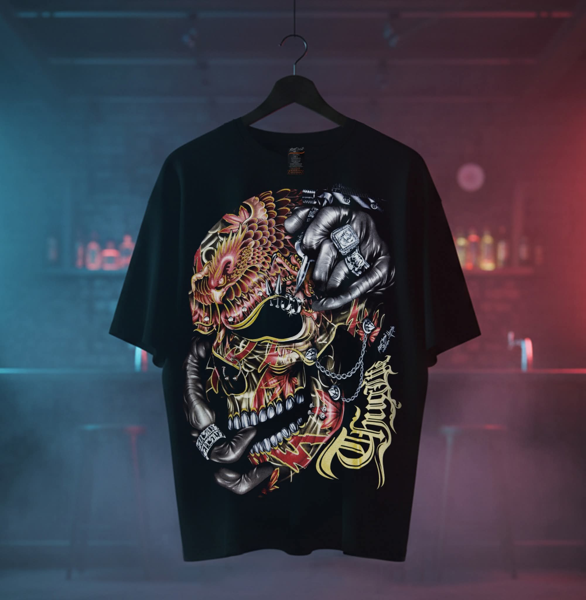 Image of Rock Chang Dragon Fist Skull – Limited Edition Premium Oversized Tee | Dinos One-of-One Collection - DINOS FASHION