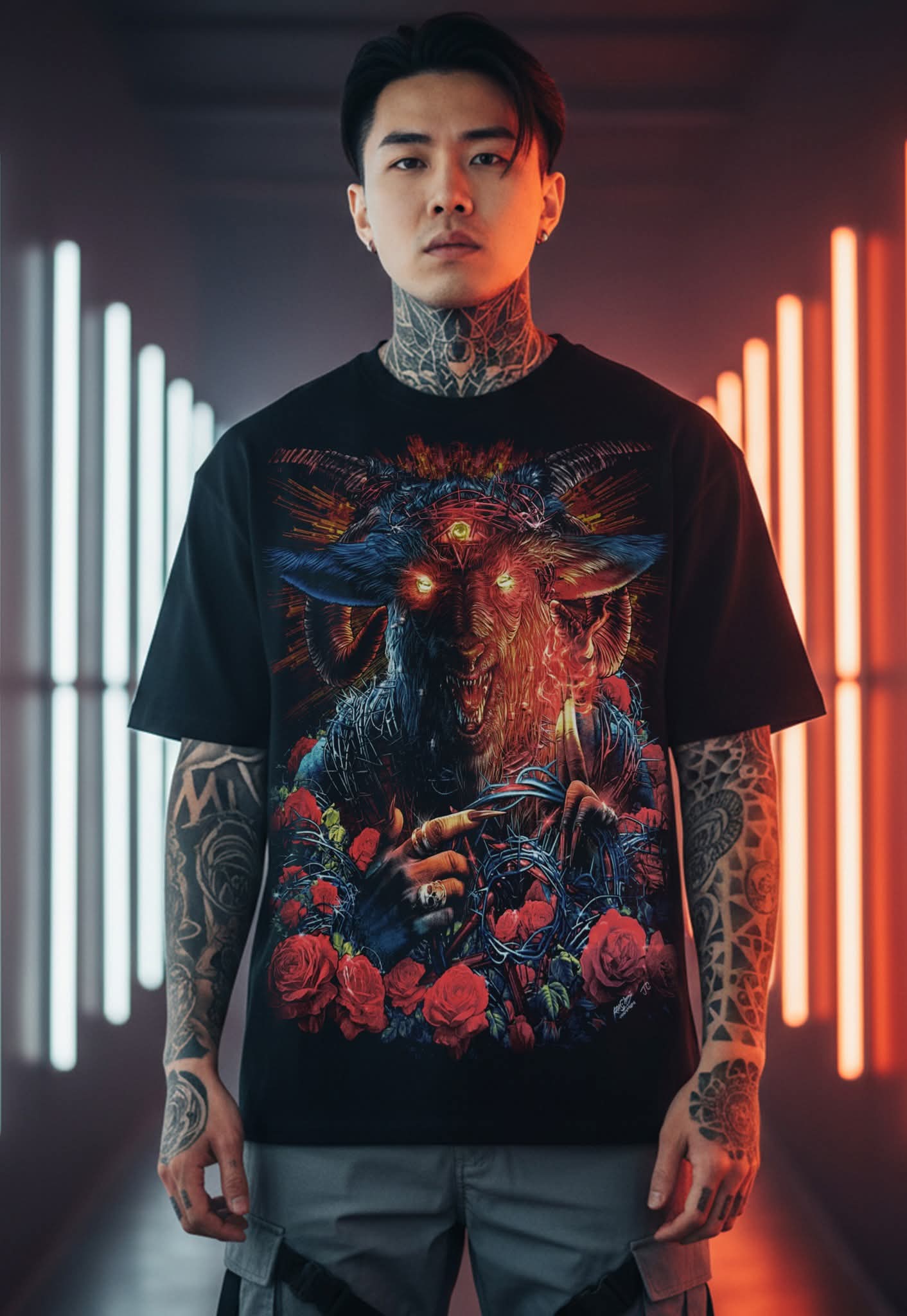 Image of Rock Chang Infernal Goat – Limited Edition Premium Oversized Tee | Dinos One-of-One Collection - DINOS FASHION