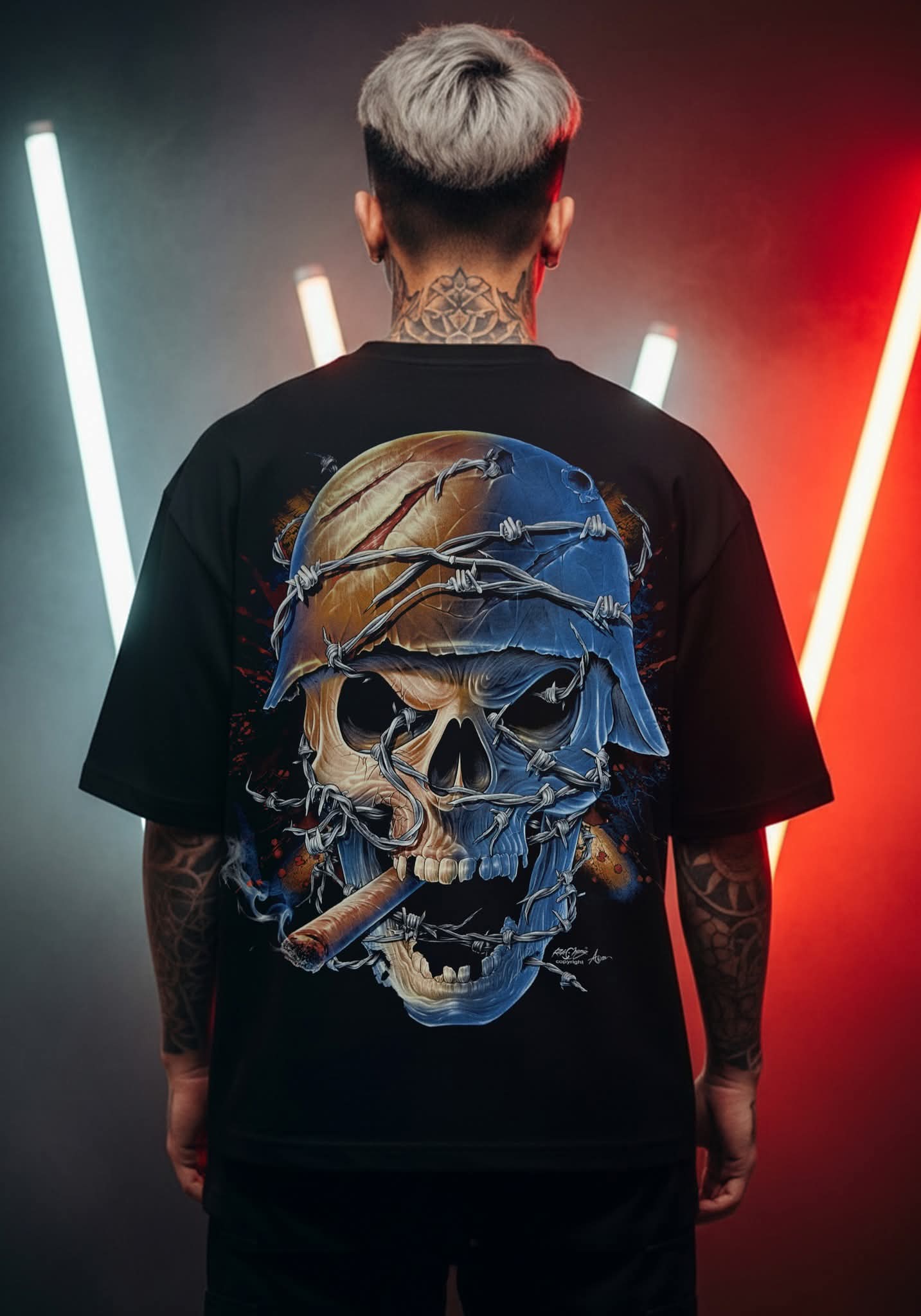 Image of Rock Chang War Skull – Limited Edition Premium Oversized Tee | Dinos One-of-One Collection - DINOS FASHION
