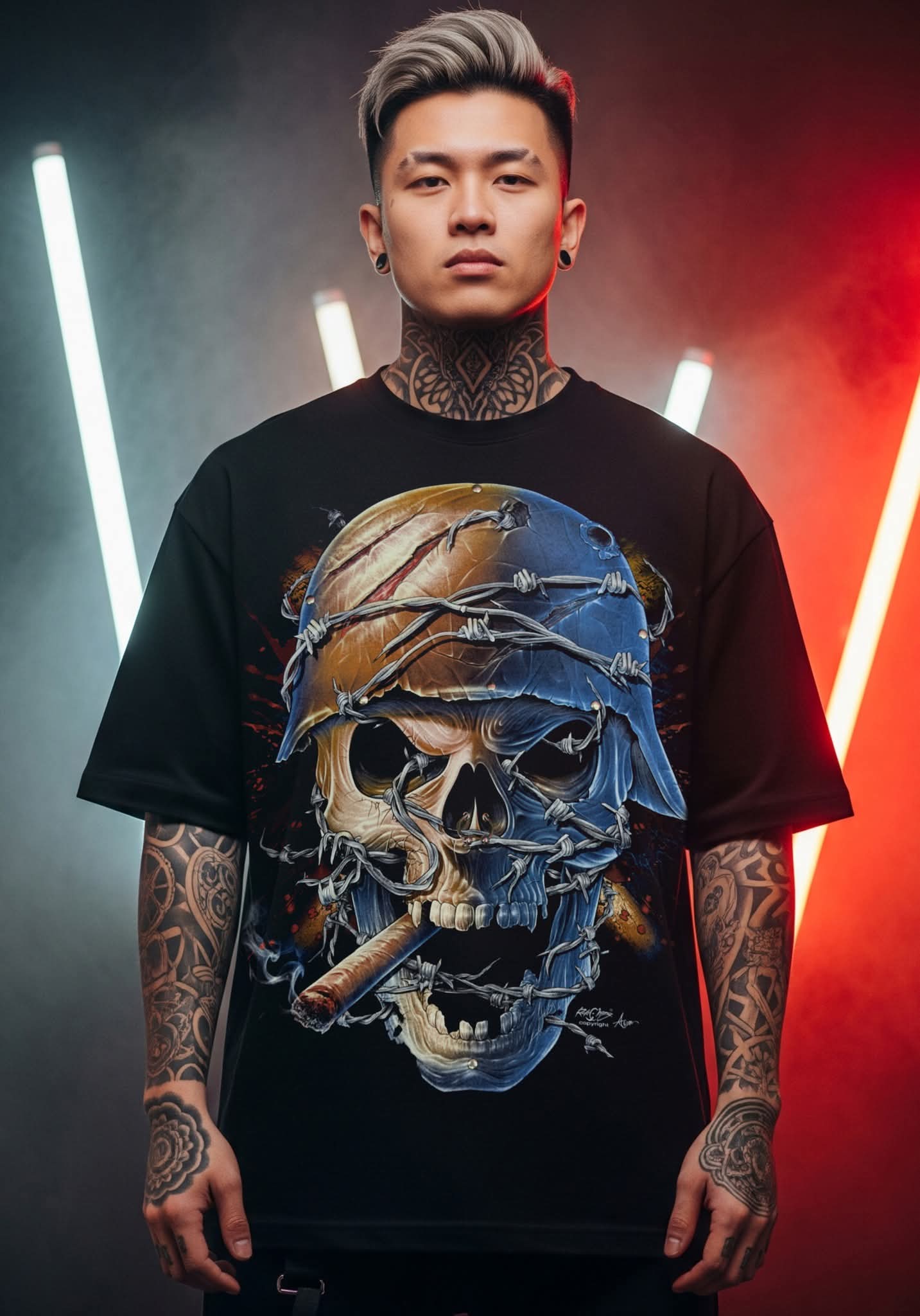 Image of Rock Chang War Skull – Limited Edition Premium Oversized Tee | Dinos One-of-One Collection - DINOS FASHION