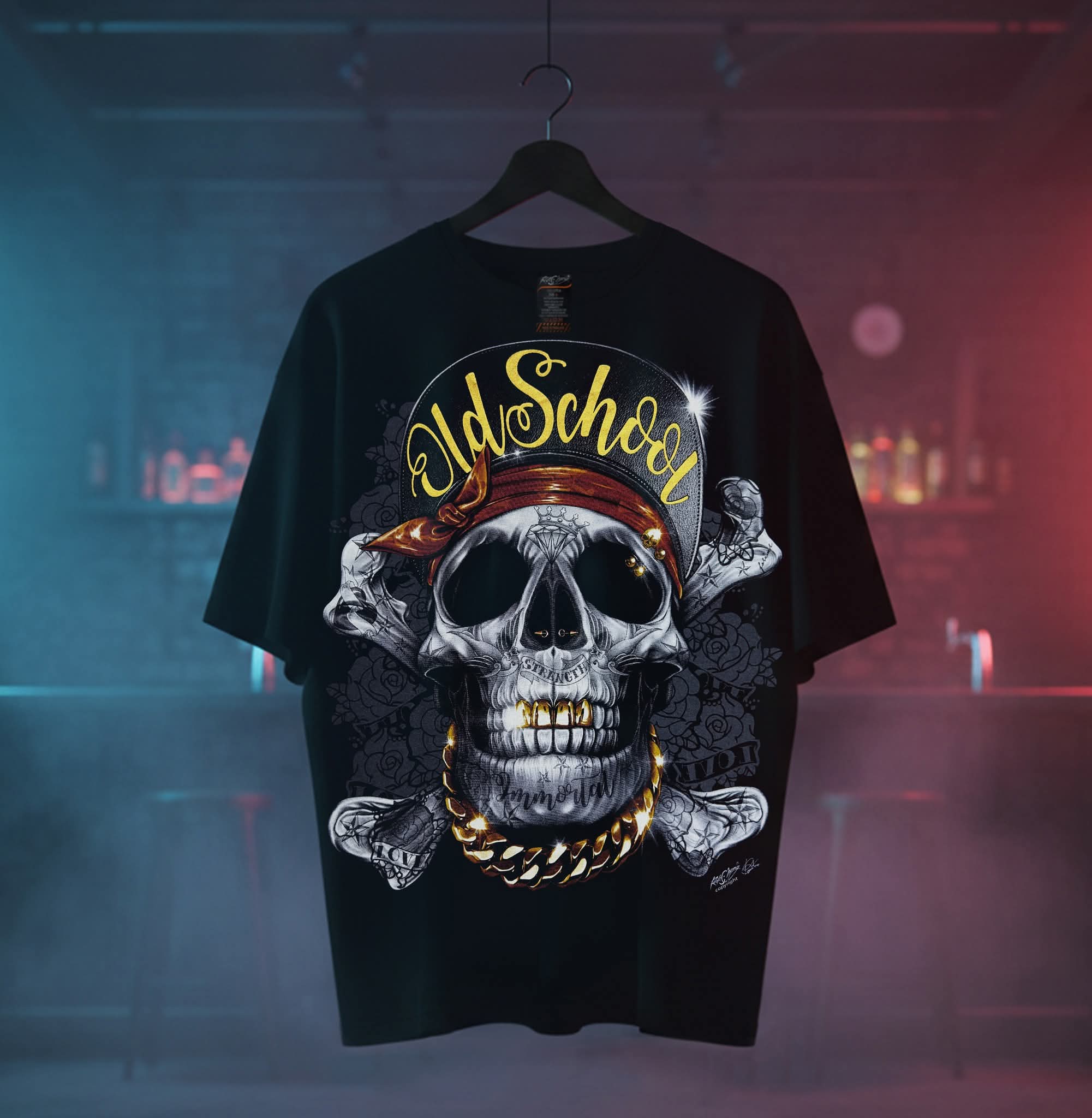 Image of Rock Chang Old School Skull – Limited Edition Premium Oversized Tee | Dinos One-of-One Collection - DINOS FASHION