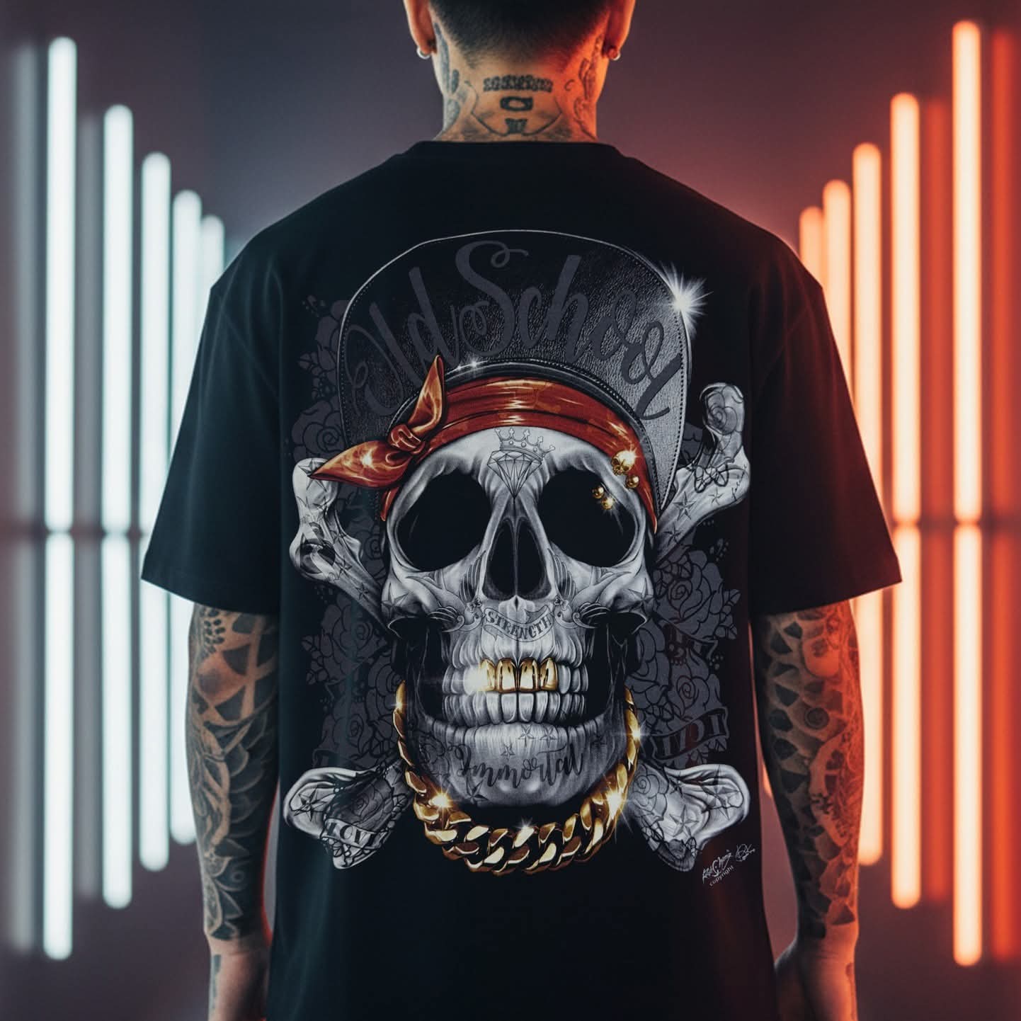 Image of Rock Chang Old School Skull – Limited Edition Premium Oversized Tee | Dinos One-of-One Collection - DINOS FASHION