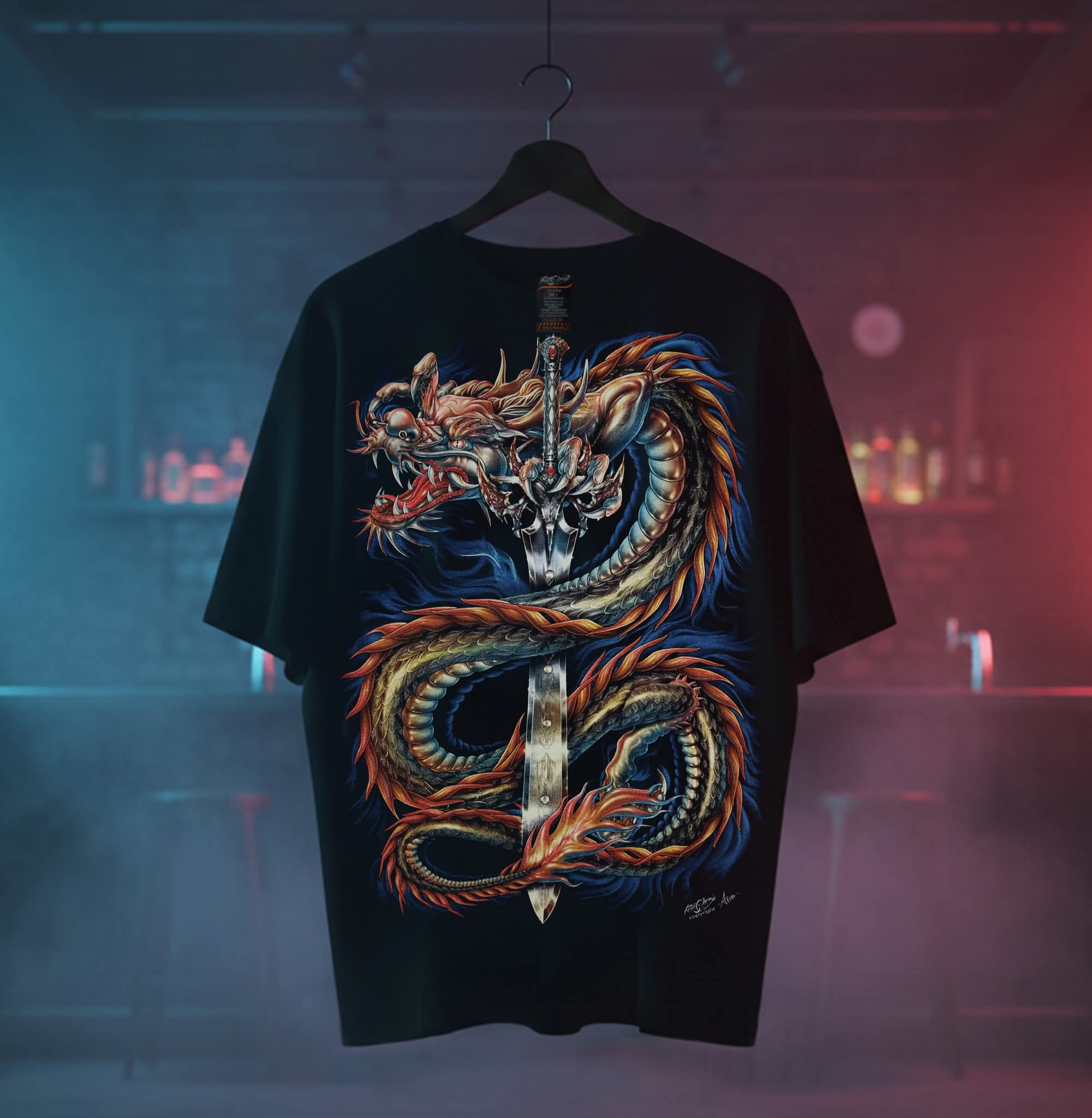 Rock Chang Dragon Blade – Limited Edition Premium Oversized Tee | Dinos One-of-One Collection - DINOS FASHION