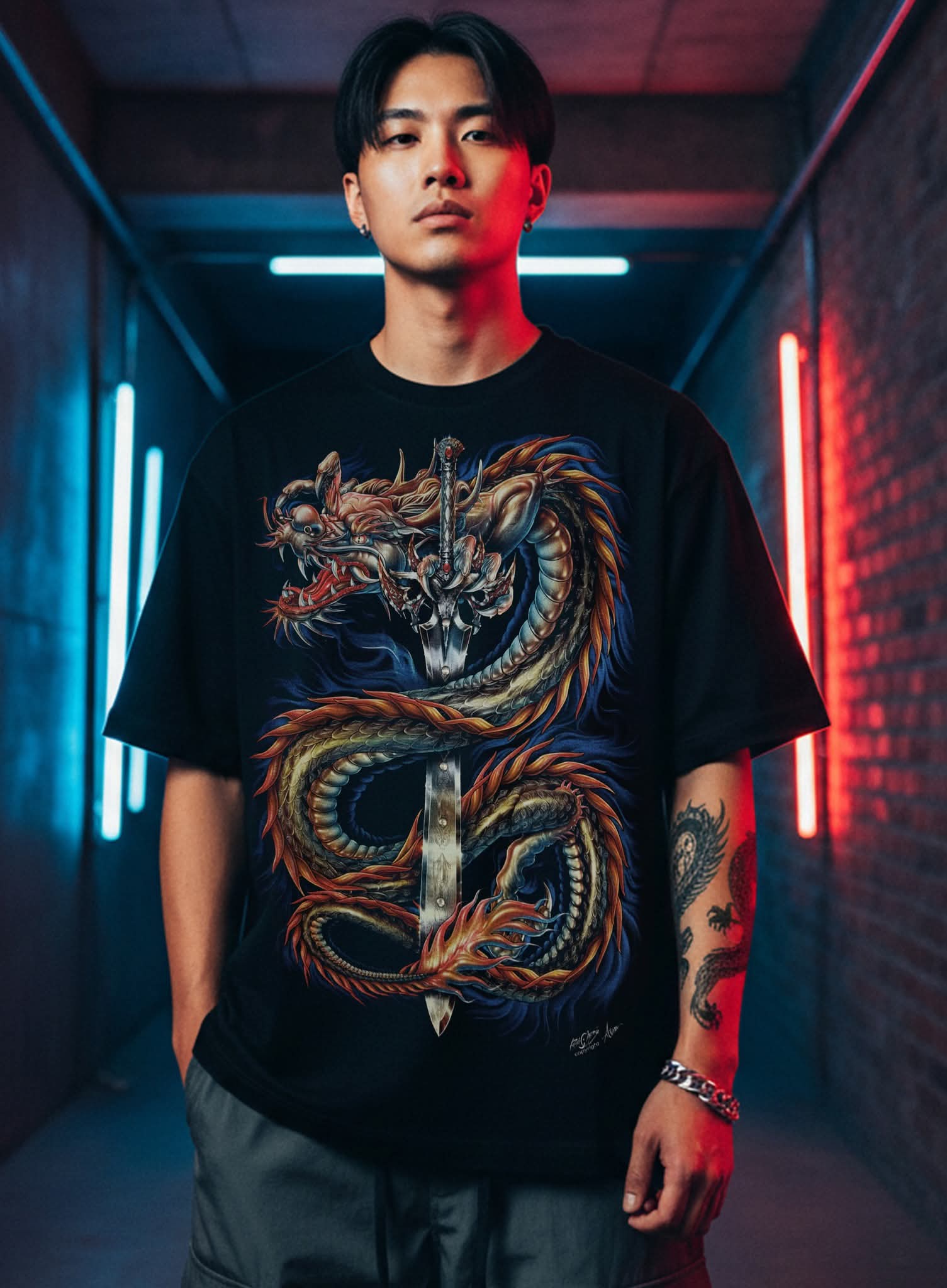 Rock Chang Dragon Blade – Limited Edition Premium Oversized Tee | Dinos One-of-One Collection - DINOS FASHION