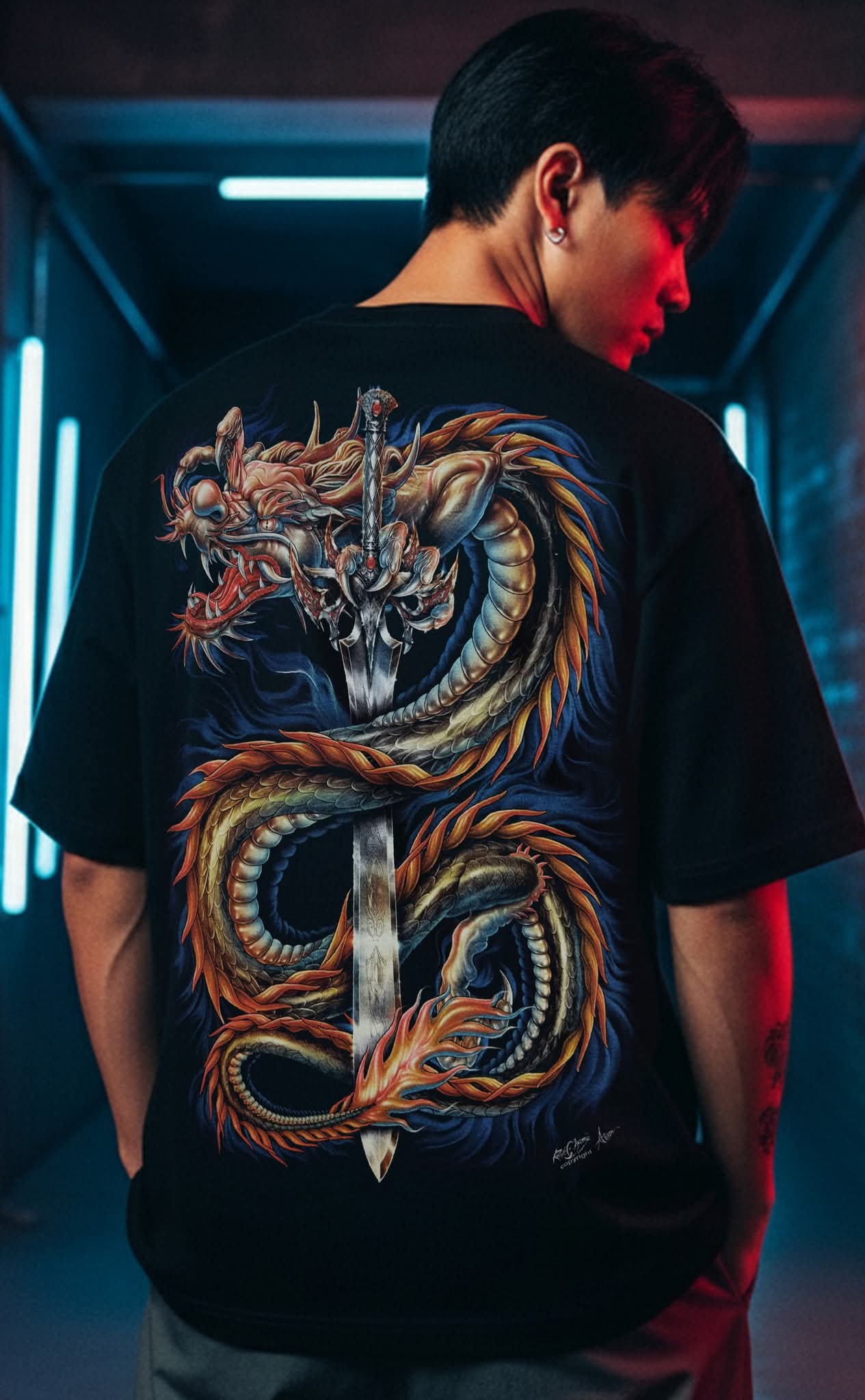Rock Chang Dragon Blade – Limited Edition Premium Oversized Tee | Dinos One-of-One Collection - DINOS FASHION