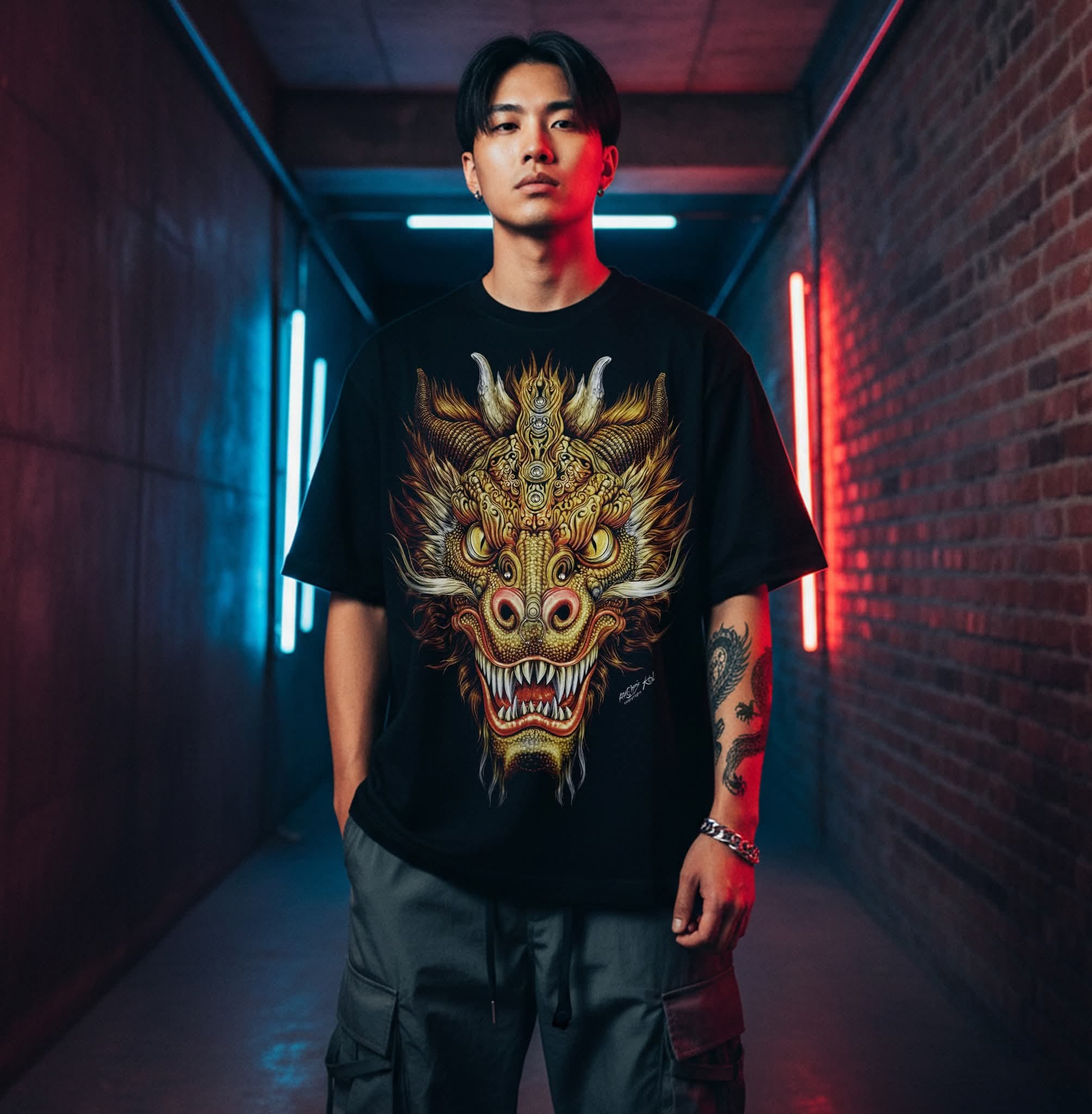 Image of Rock Chang Golden Dragon – Limited Edition Premium Oversized Tee | Dinos One-of-One Collection - DINOS FASHION
