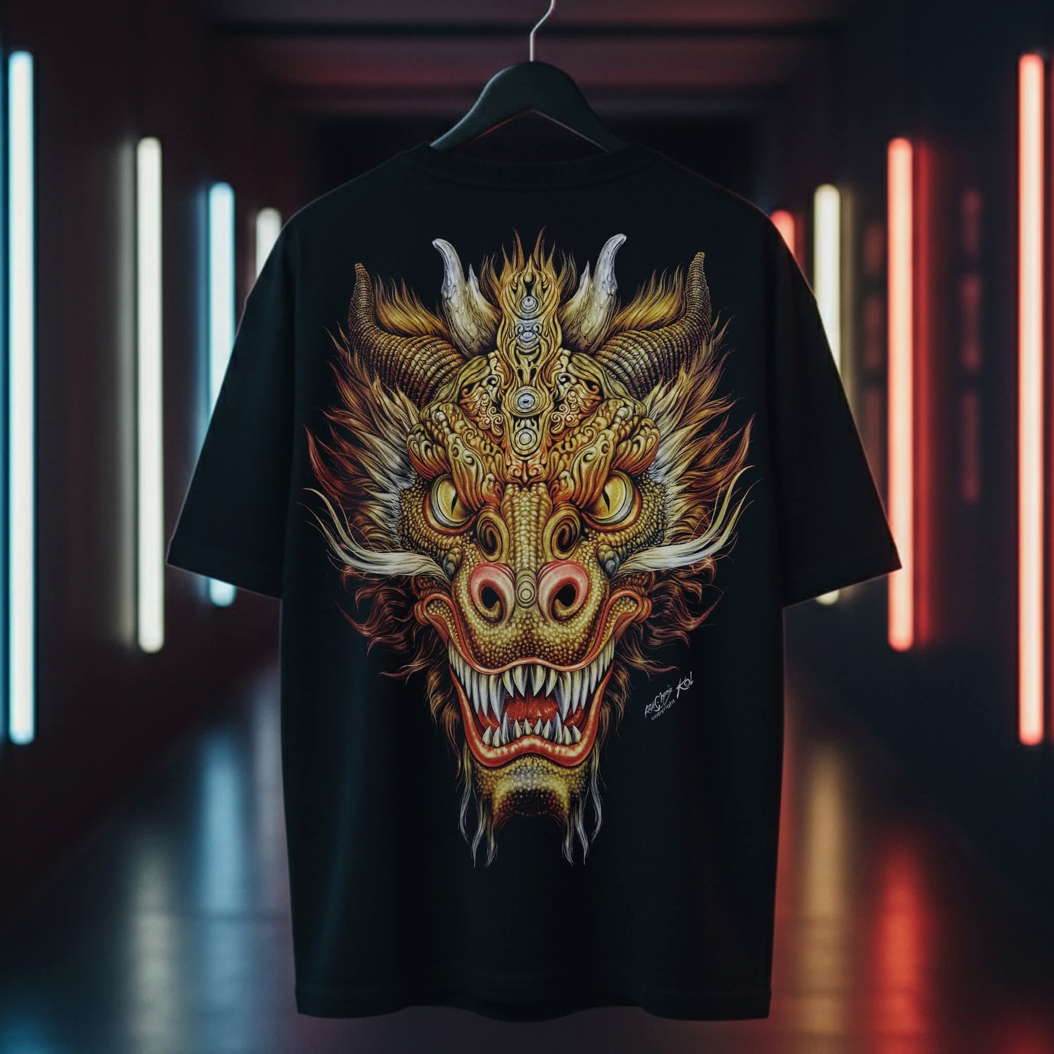 Image of Rock Chang Golden Dragon – Limited Edition Premium Oversized Tee | Dinos One-of-One Collection - DINOS FASHION