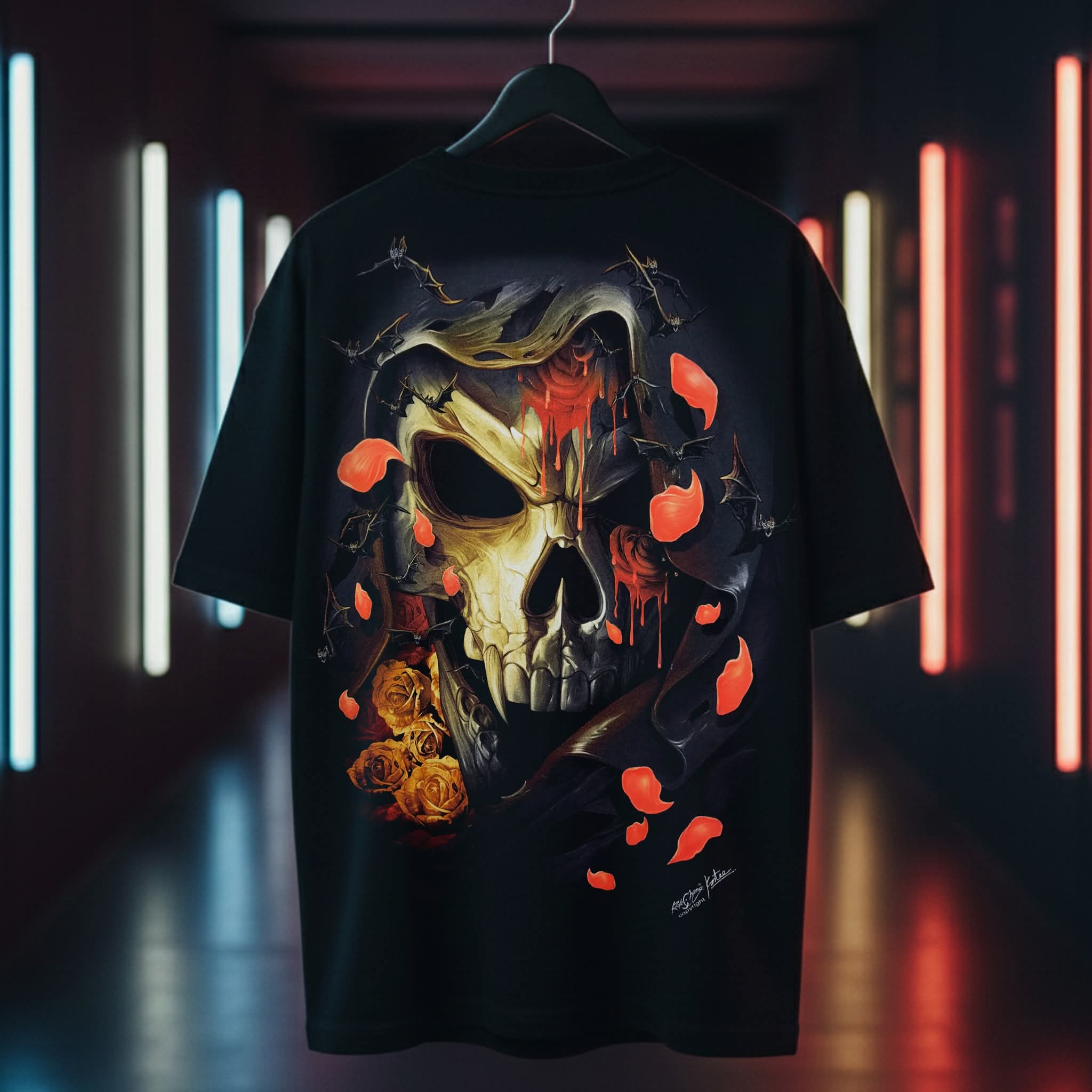 Image of Rock Chang Crimson Skull – Limited Edition Premium Oversized Tee | Dinos One-of-One Collection - DINOS FASHION