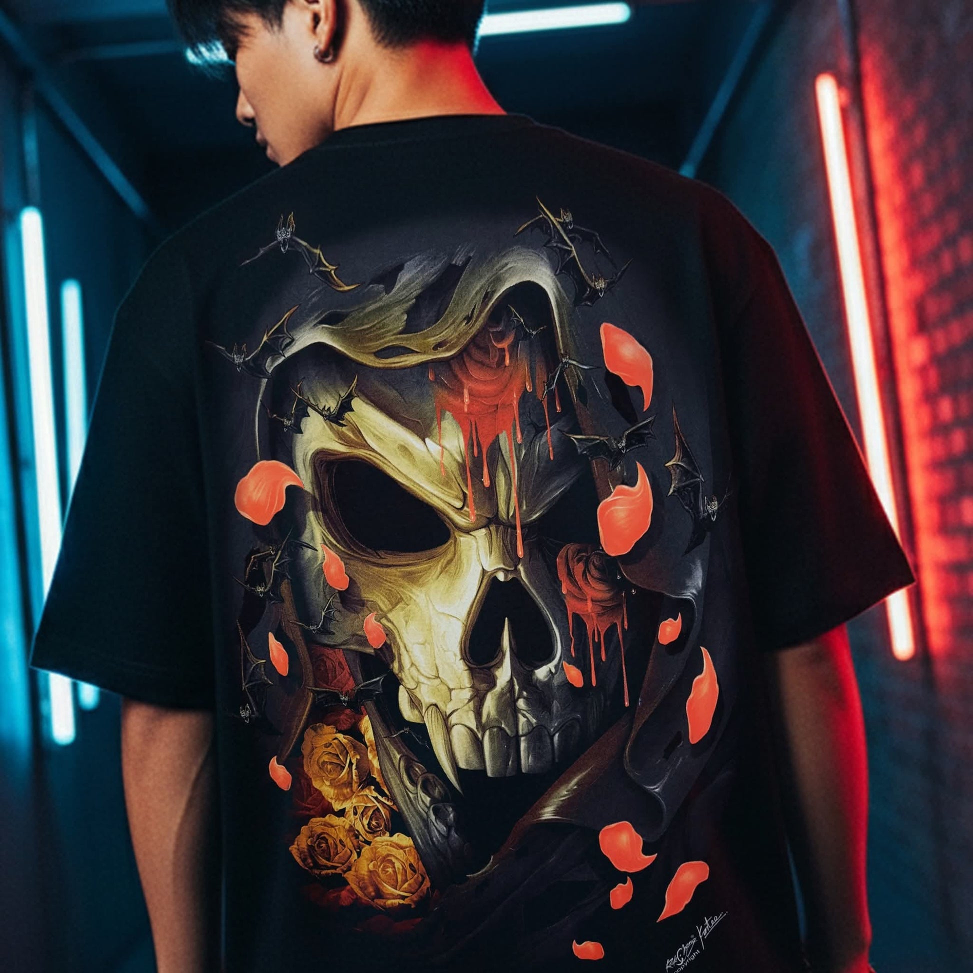 Rock Chang Crimson Skull – Limited Edition Premium Oversized Tee | Dinos One-of-One Collection - DINOS FASHION