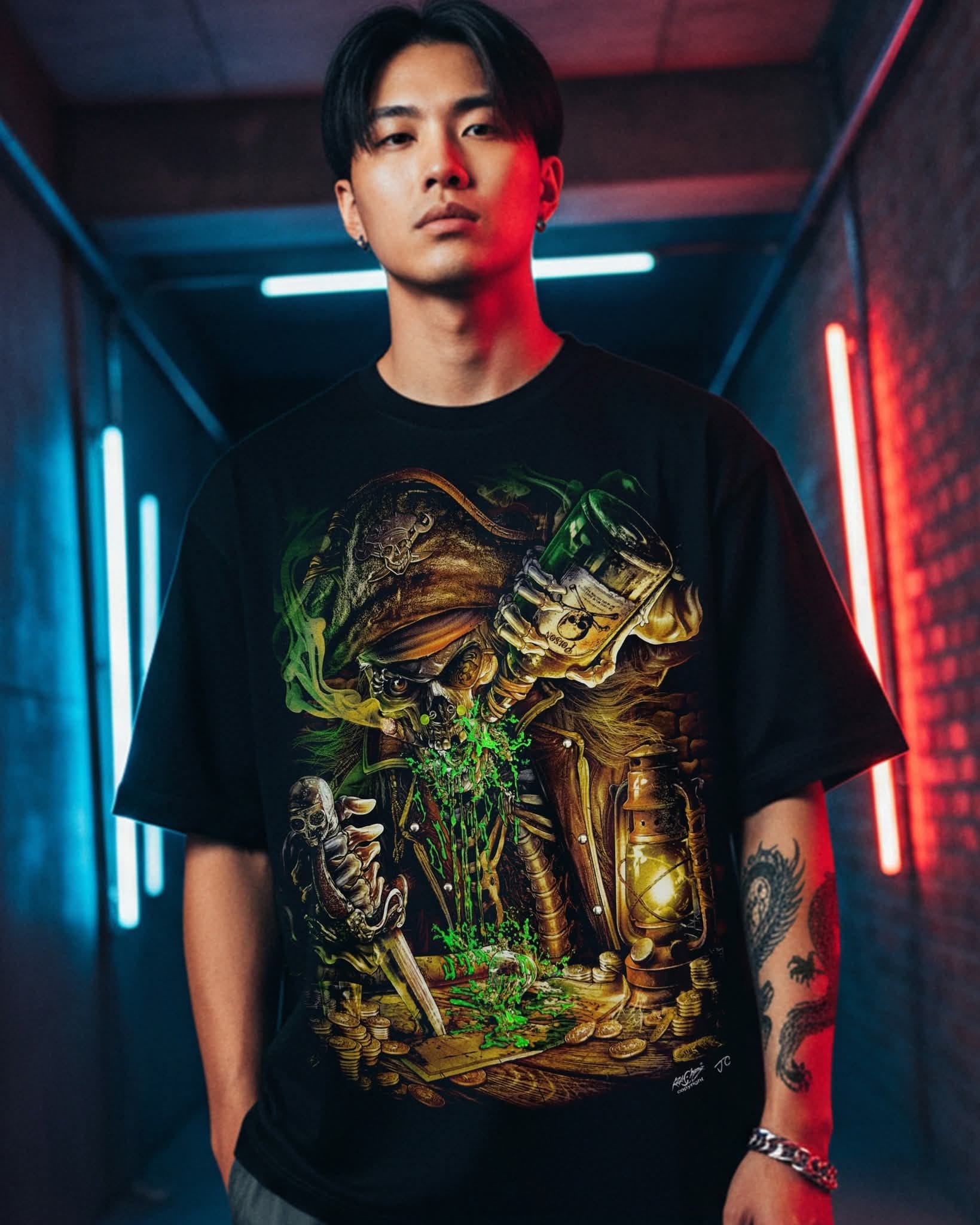 Image of Rock Chang Cursed Pirate – Limited Edition Premium Oversized Tee | Dinos One-of-One Collection - DINOS FASHION