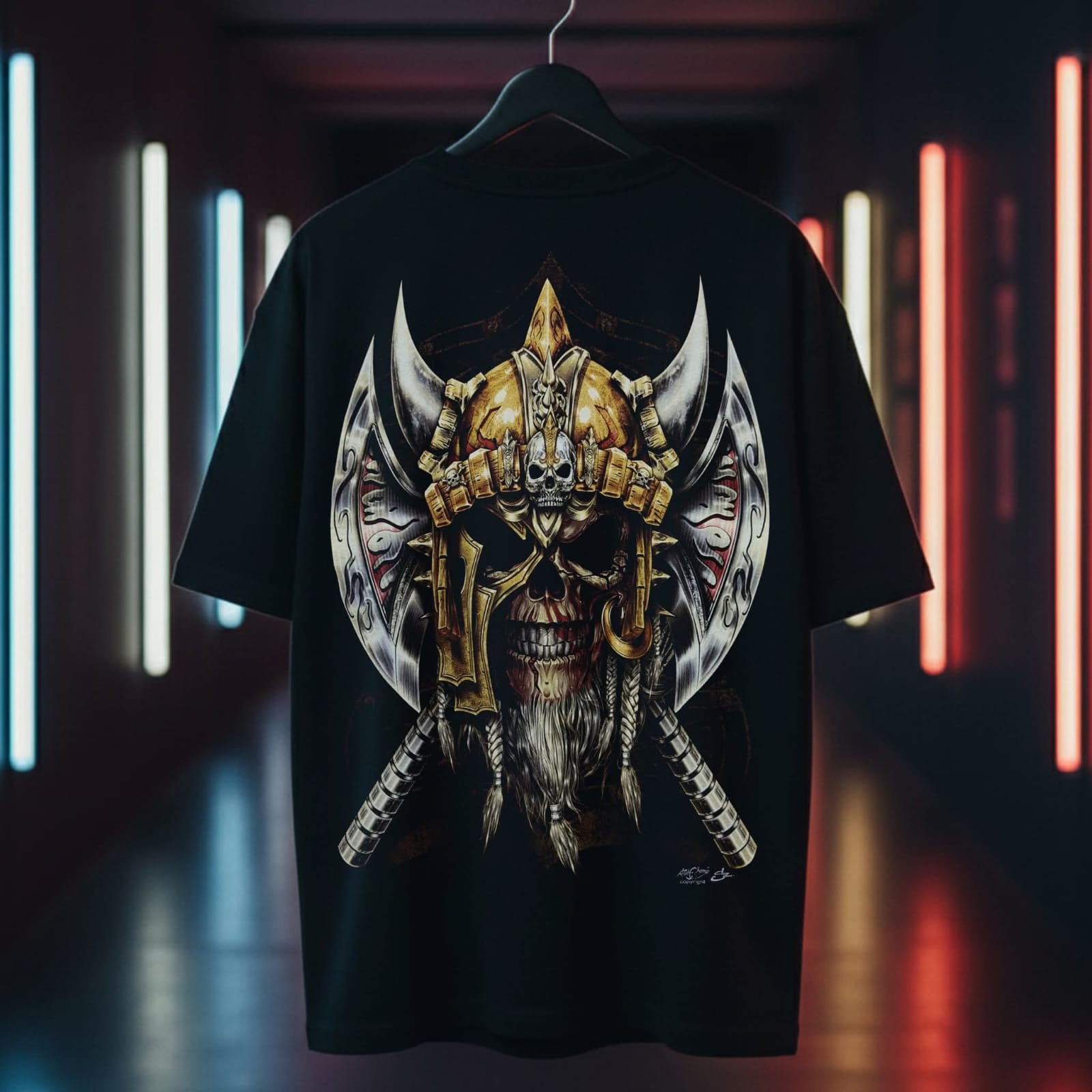 Rock Chang × Dinos — Samurai Skull Warrior | Premium 100% Cotton Oversized Tee - DINOS FASHION