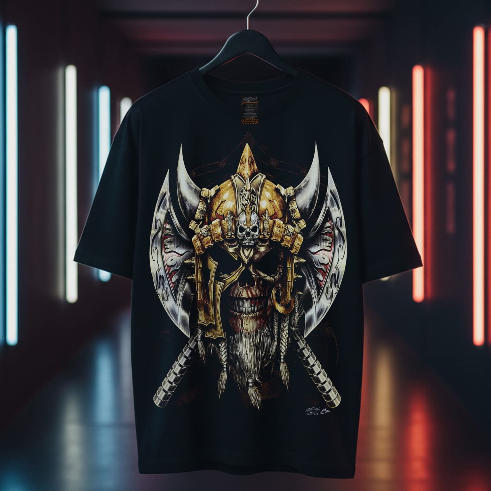 Rock Chang × Dinos — Samurai Skull Warrior | Premium 100% Cotton Oversized Tee - DINOS FASHION