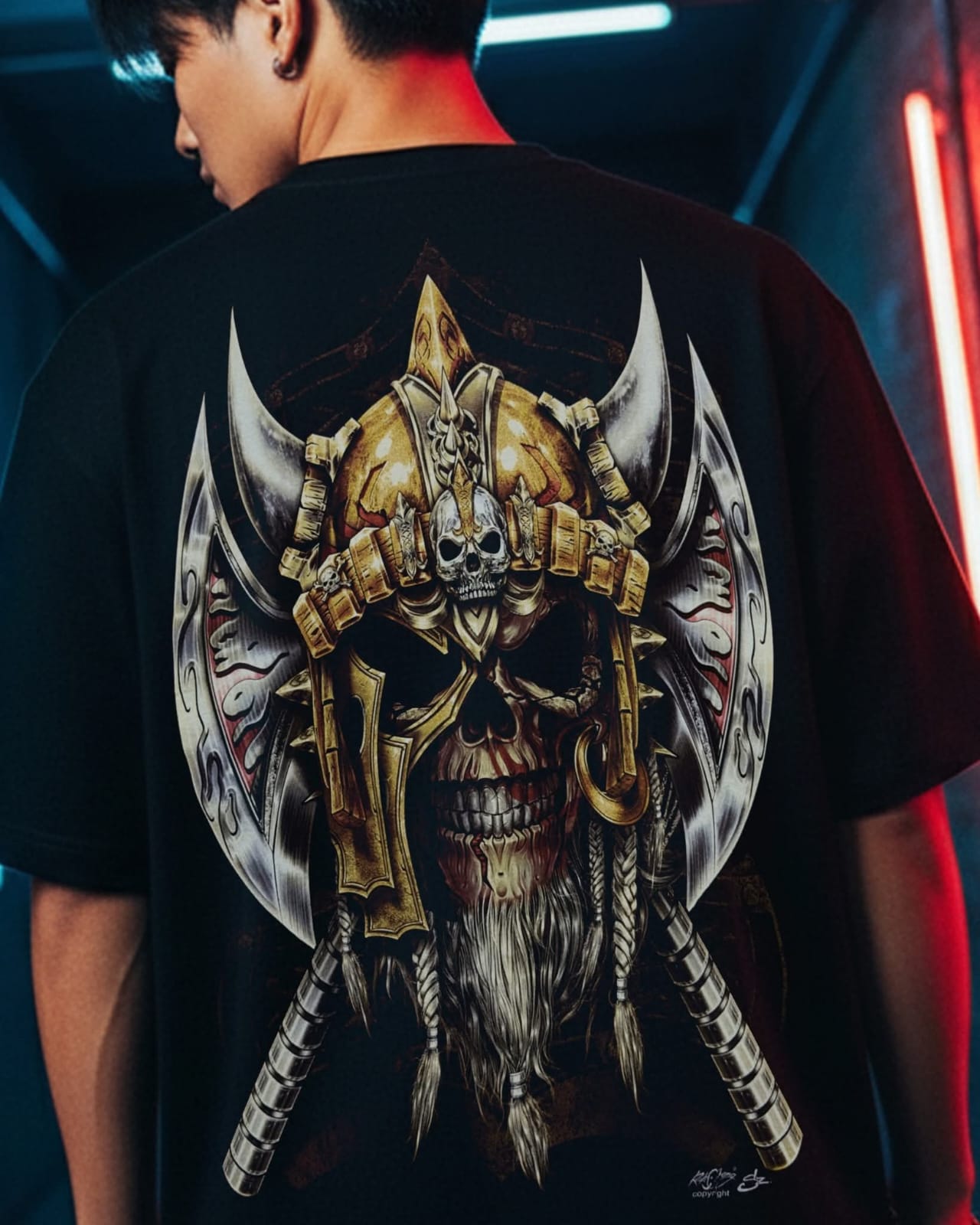 Image of Rock Chang × Dinos — Samurai Skull Warrior | Premium 100% Cotton Oversized Tee - DINOS FASHION