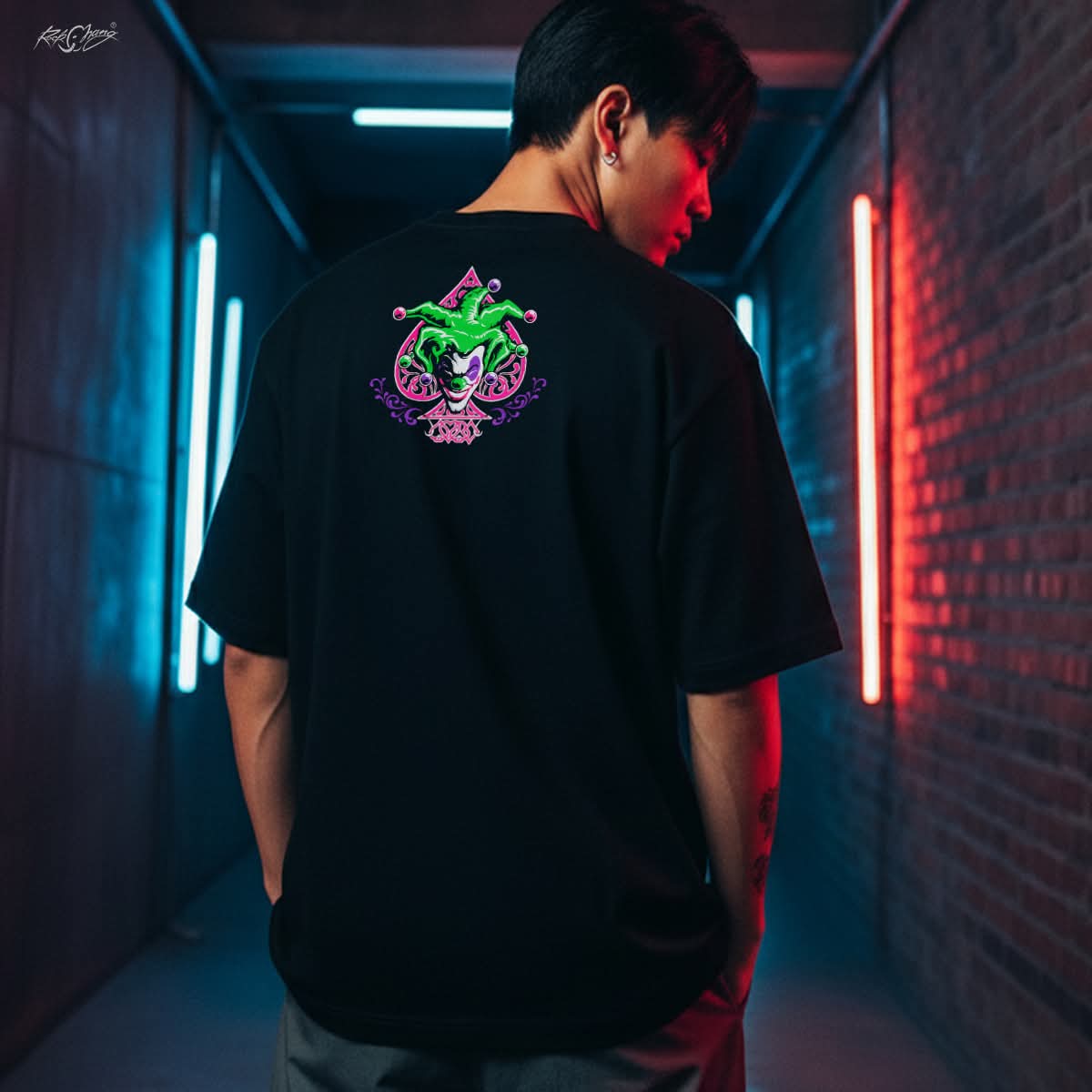Rock Chang × Dinos — CRAZY SMILE – Neon Killer Clown | Premium 100% Cotton Oversized Tee
