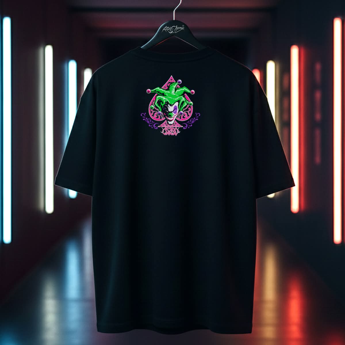 Rock Chang × Dinos — CRAZY SMILE – Neon Killer Clown | Premium 100% Cotton Oversized Tee