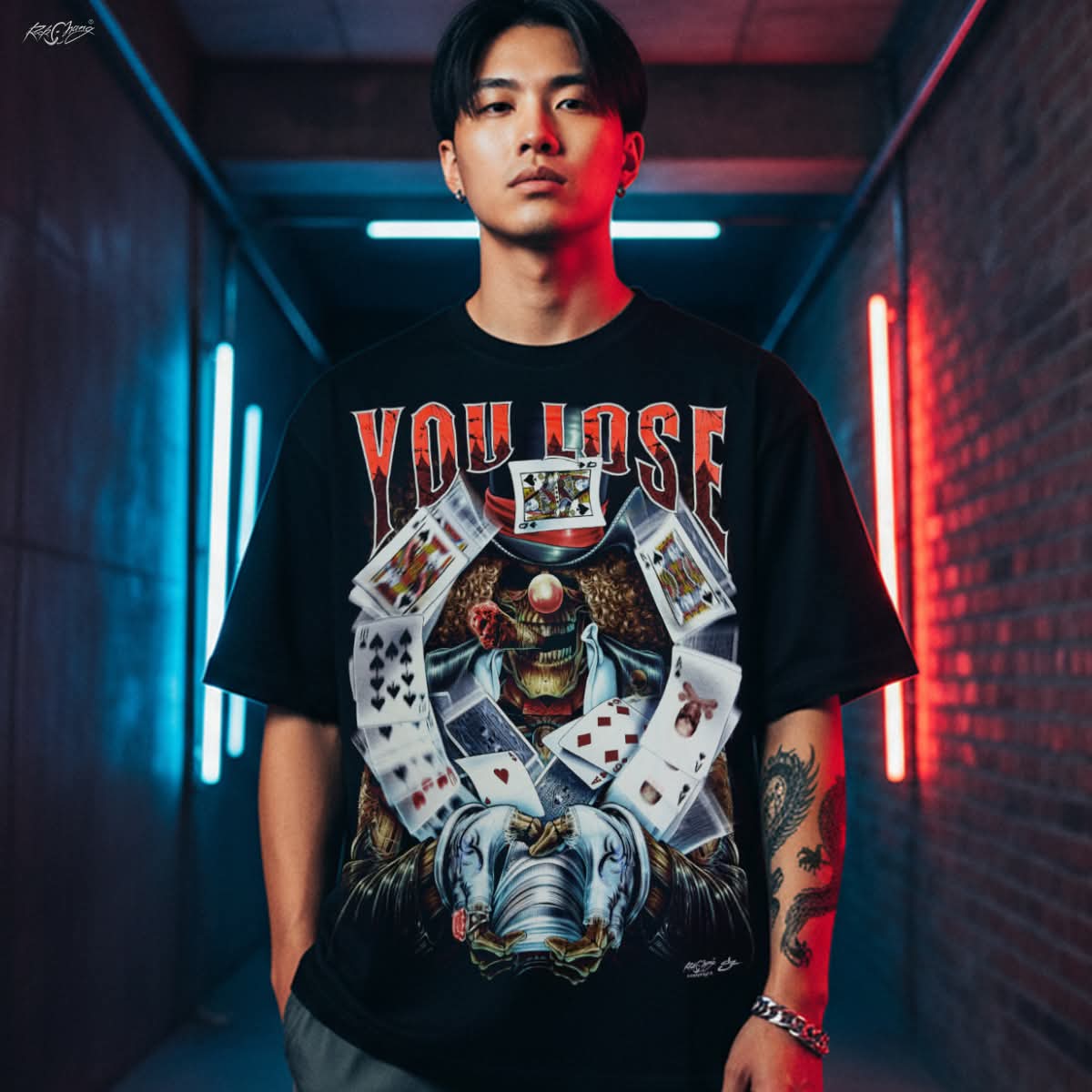 Rock Chang × Dinos — YOU LOSE- KILLER CARDS | Premium 100% Cotton Oversized Tee