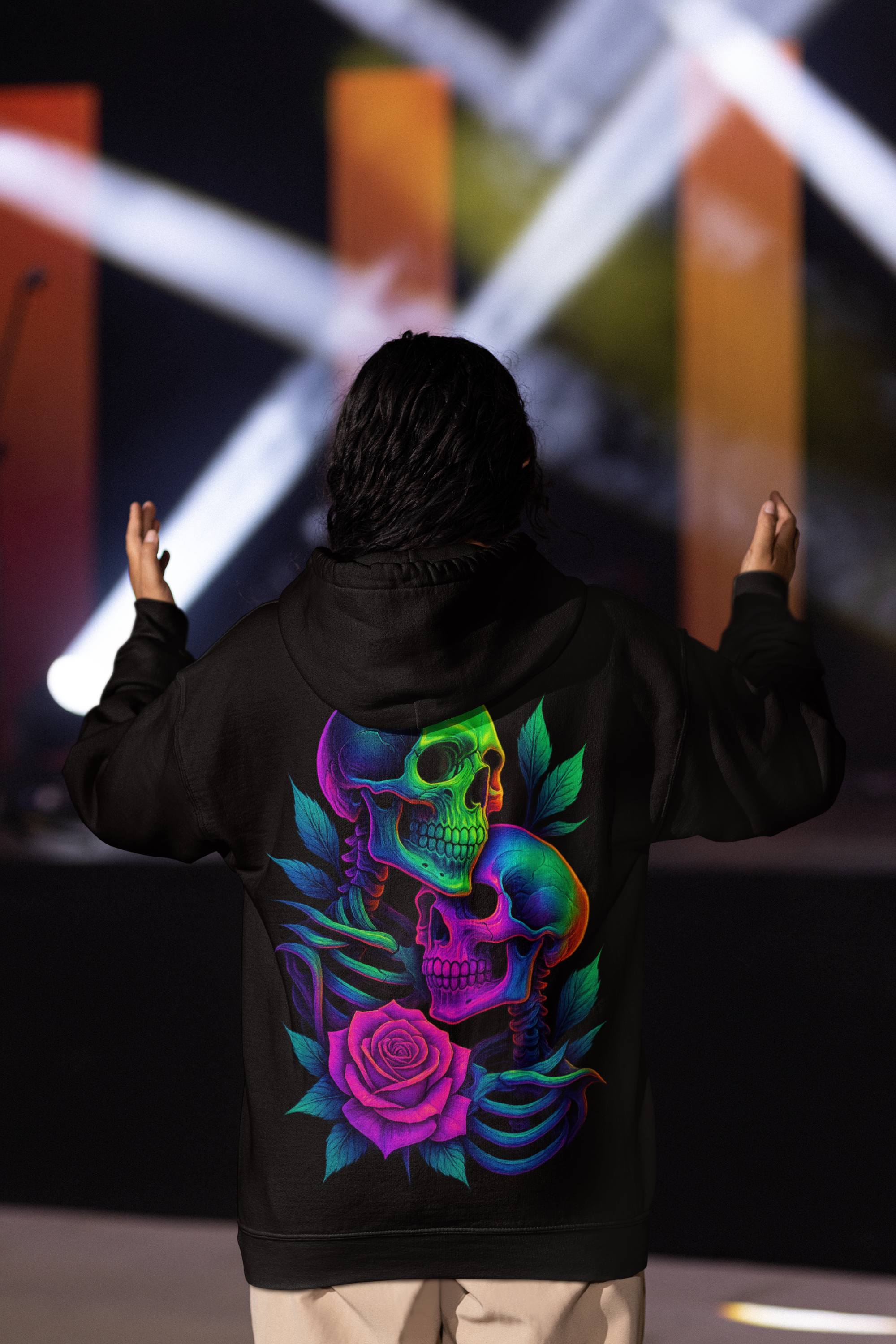 Dinos “Eternal Love” Hoodie | One-of-One Neon Skull & Rose Design | Ultra-Premium Streetwear | by Dinos - DINOS FASHION