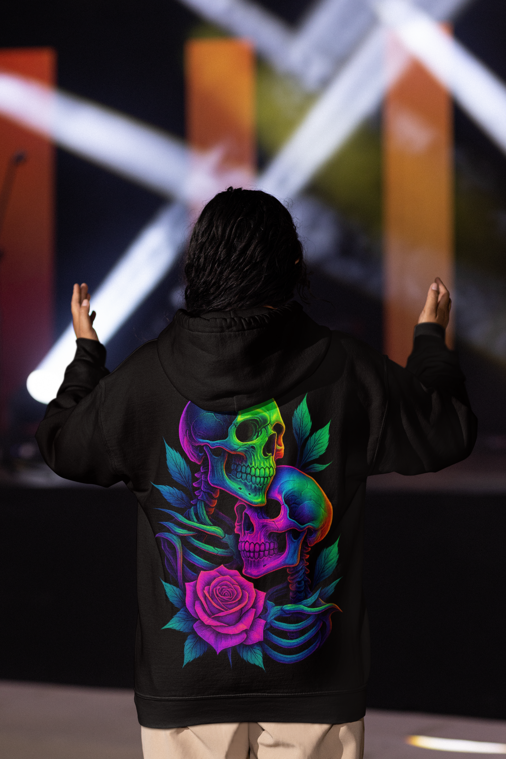 Dinos “Eternal Love” Hoodie | One-of-One Neon Skull & Rose Design | Ultra-Premium Streetwear | by Dinos - DINOS FASHION