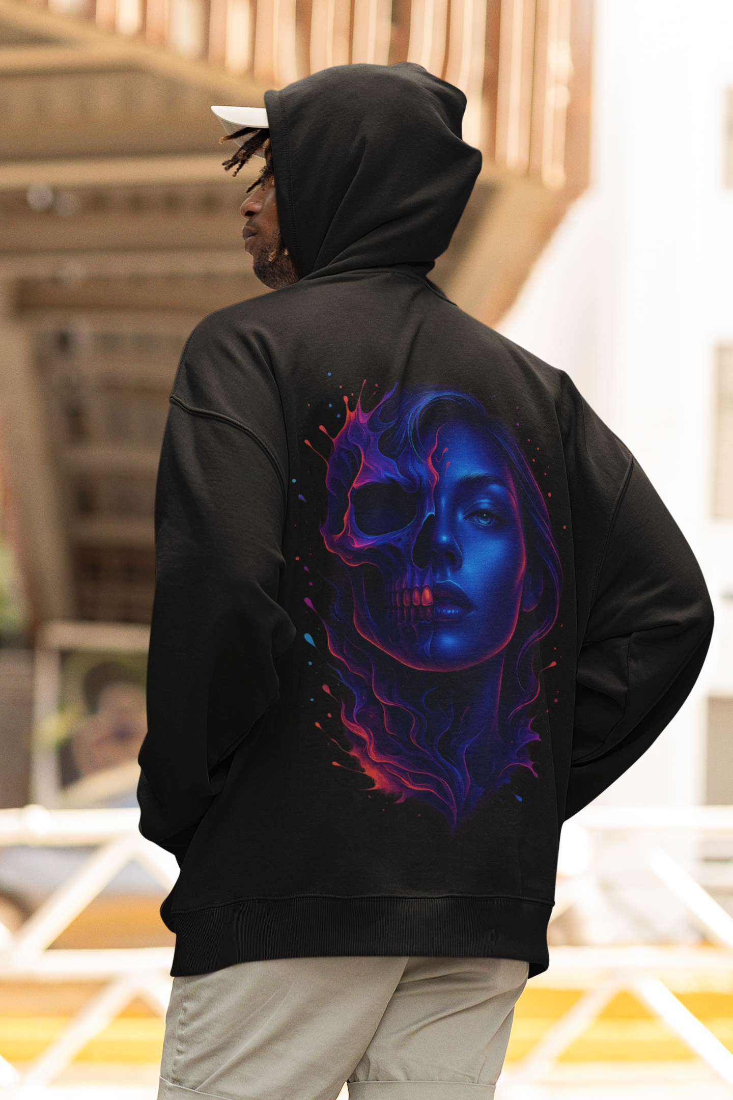Image of Blue Flame Skull – One-of-One Premium Hoodie | Dinos Fashion - DINOS FASHION