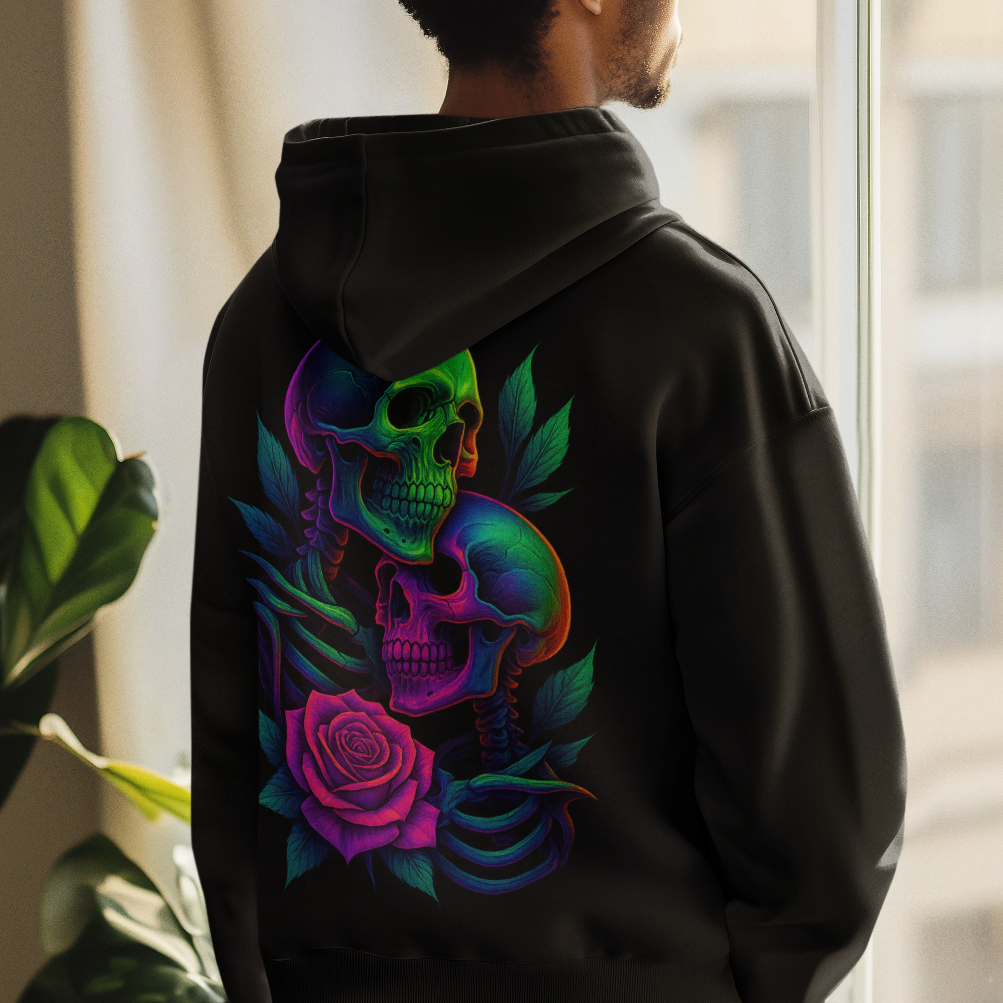 Image of Dinos “Eternal Love” Hoodie | One-of-One Neon Skull & Rose Design | Ultra-Premium Streetwear | by Dinos - DINOS FASHION