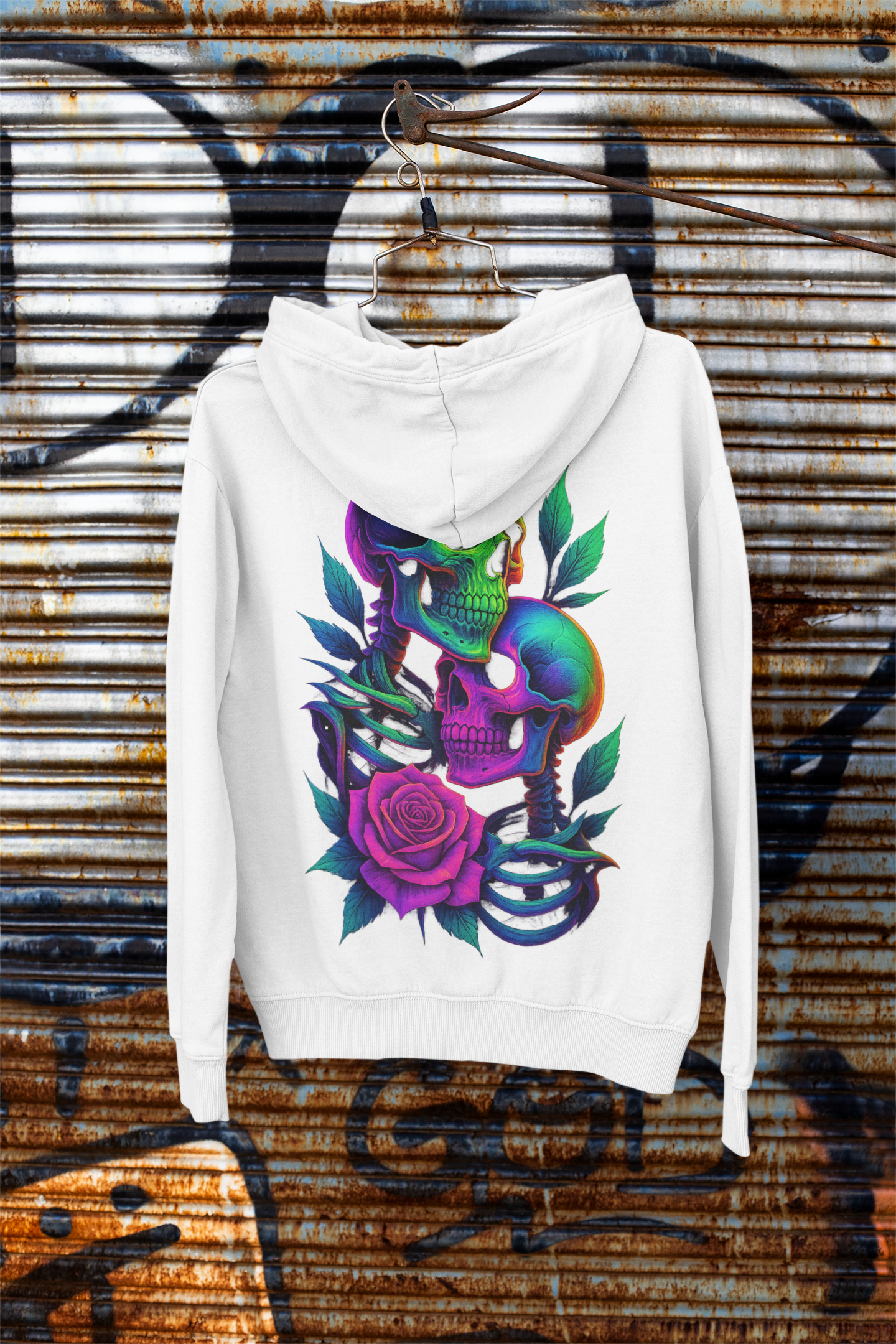 Dinos “Eternal Love” Hoodie | One-of-One Neon Skull & Rose Design | Ultra-Premium Streetwear | by Dinos - DINOS FASHION