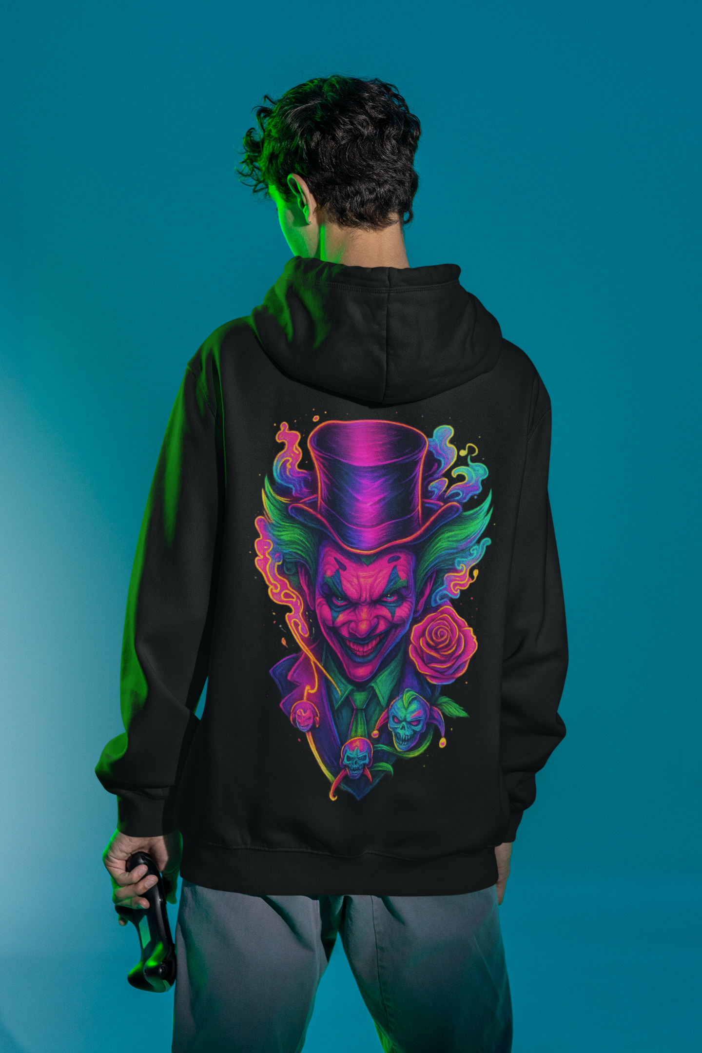 Dinos “Psycho Joker” Oversized Hoodie | One-of-One Premium Streetwear | Neon Glow DTF Print - DINOS FASHION