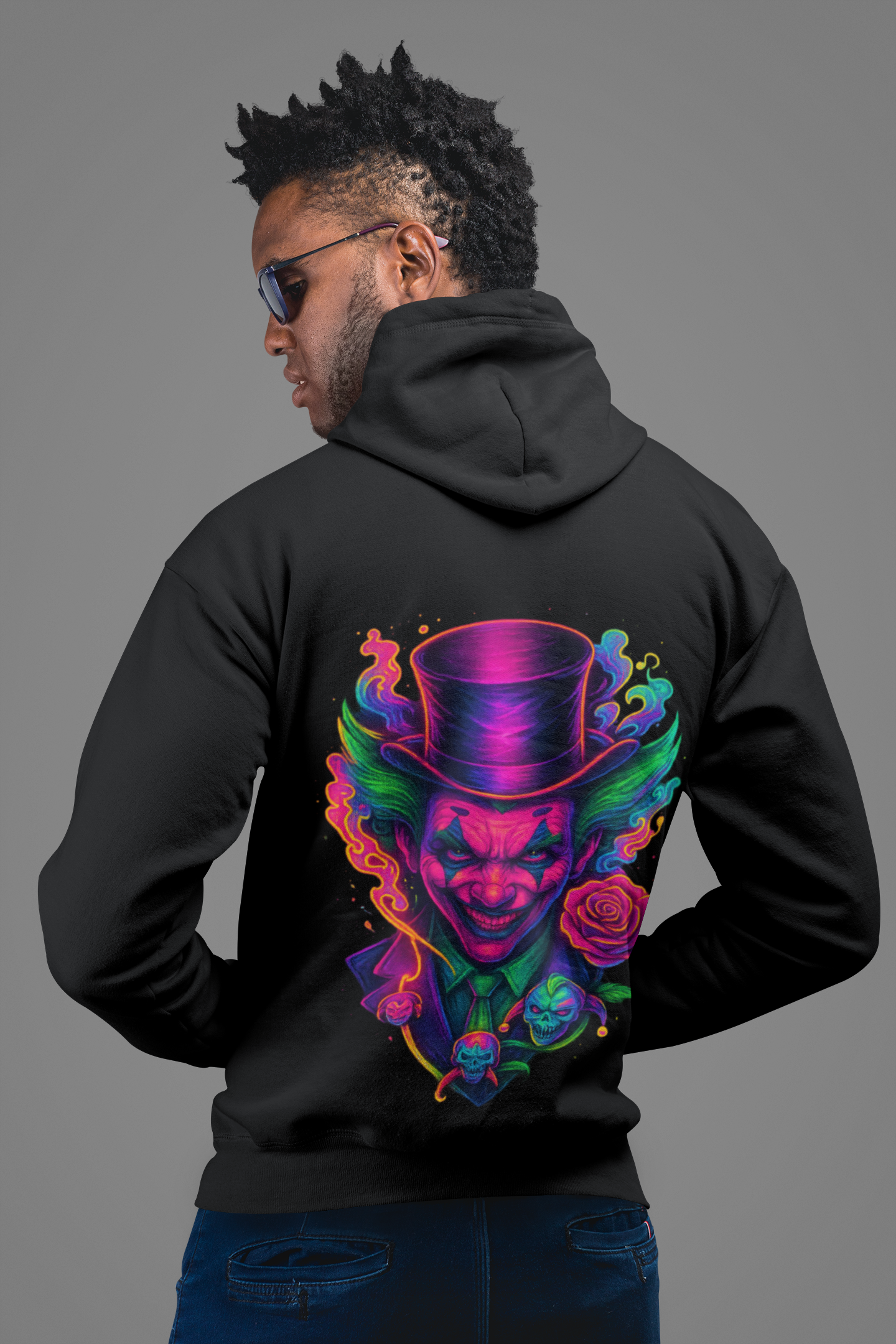 Image of Dinos “Psycho Joker” Oversized Hoodie | One-of-One Premium Streetwear | Neon Glow DTF Print - DINOS FASHION