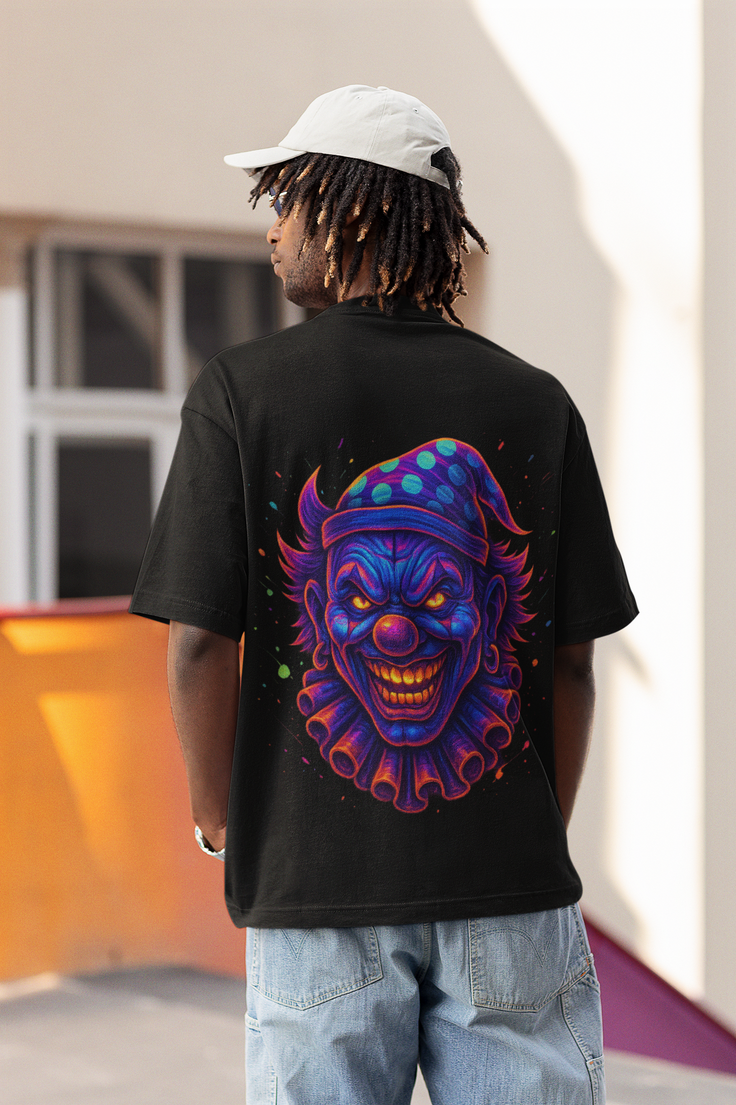 Dinos “Neon Madness” Oversized T-Shirt | Evil Clown Glow Design | Premium 100% Cotton Cyber Streetwear - DINOS FASHION