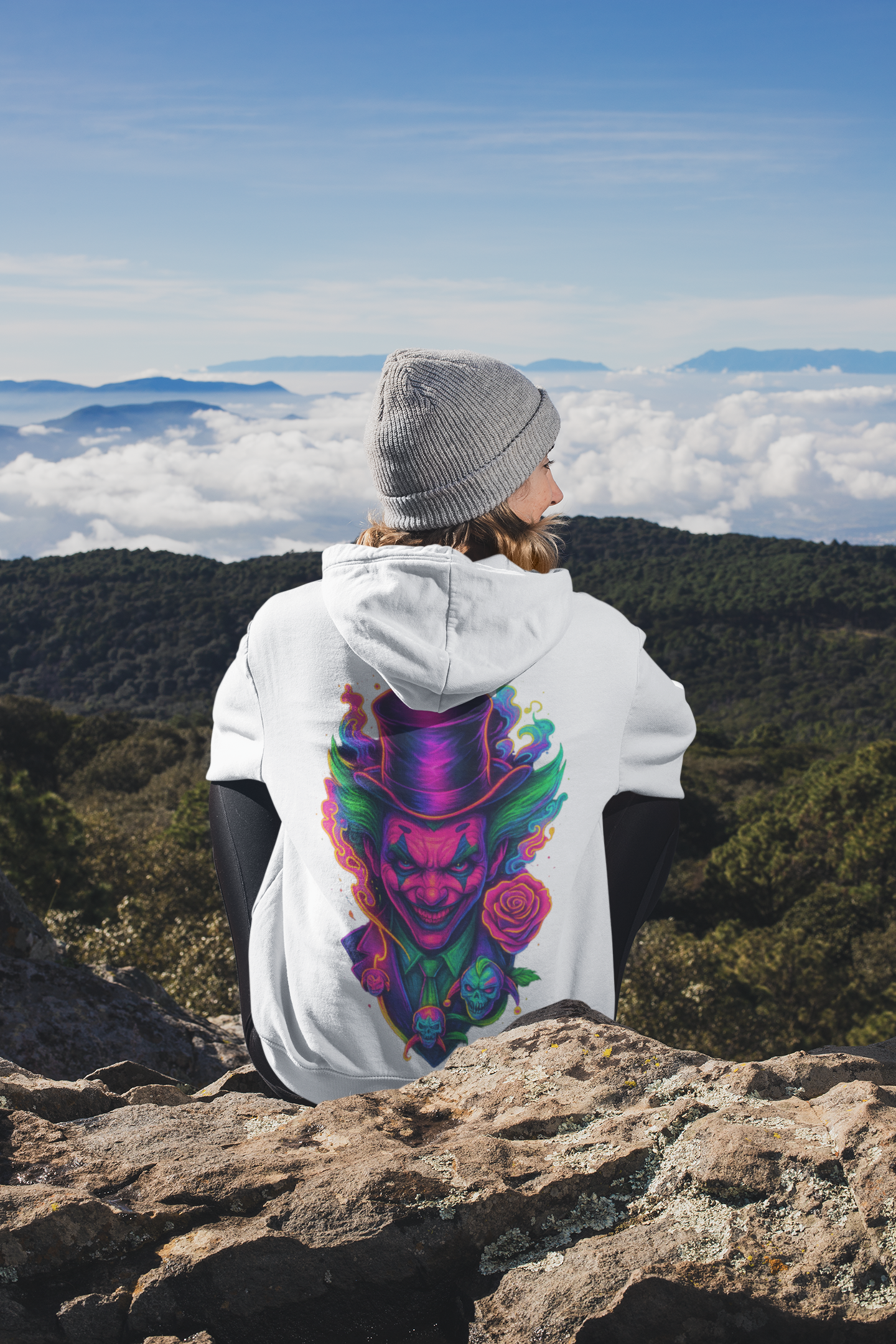 Dinos “Psycho Joker” Oversized Hoodie | One-of-One Premium Streetwear | Neon Glow DTF Print - DINOS FASHION