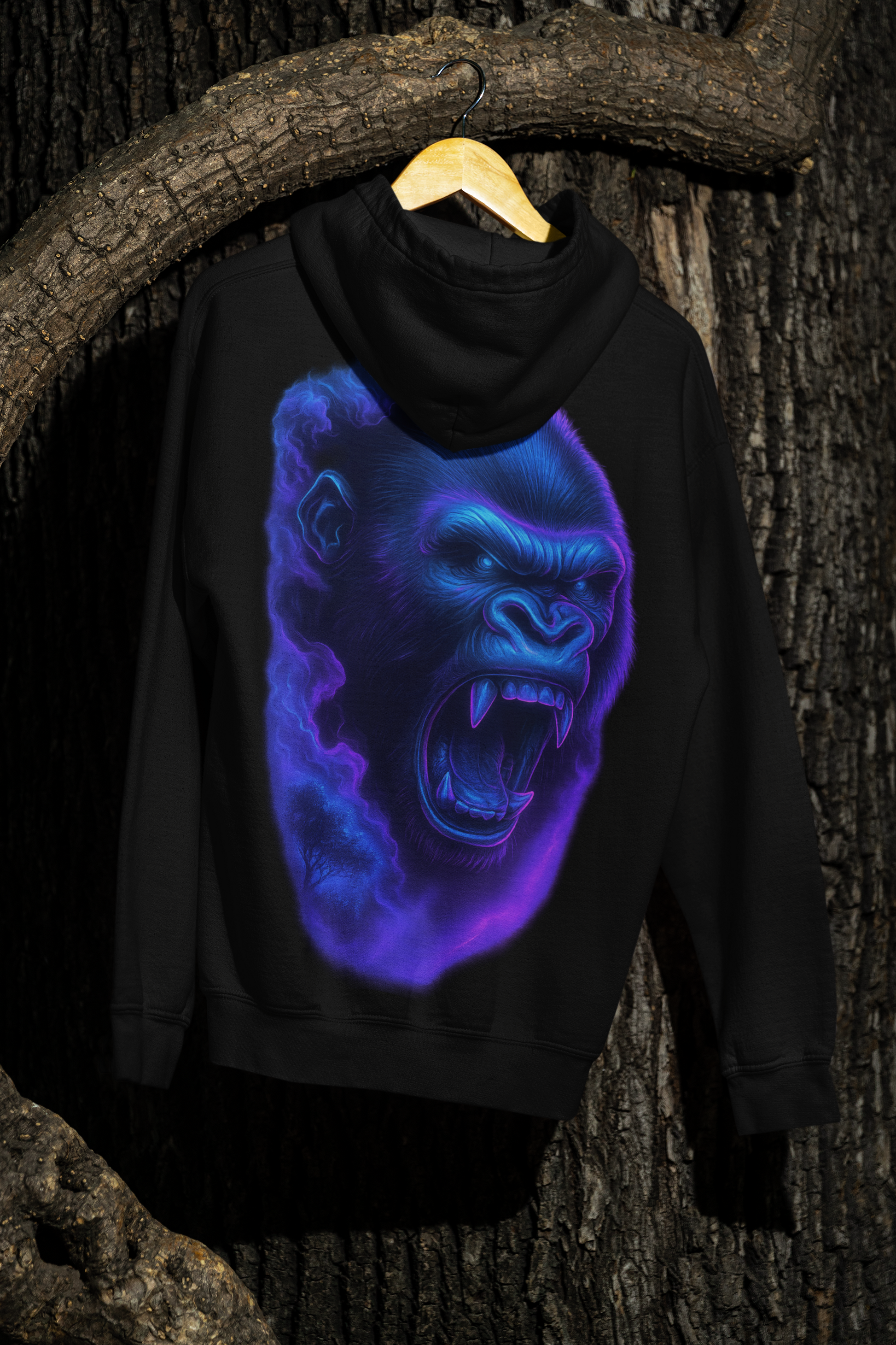 Dinos “Neon Gorilla” Hoodie | One-of-One Ultra-Premium Streetwear | Fluorescent Blue & Violet Glow | by Dinos - DINOS FASHION