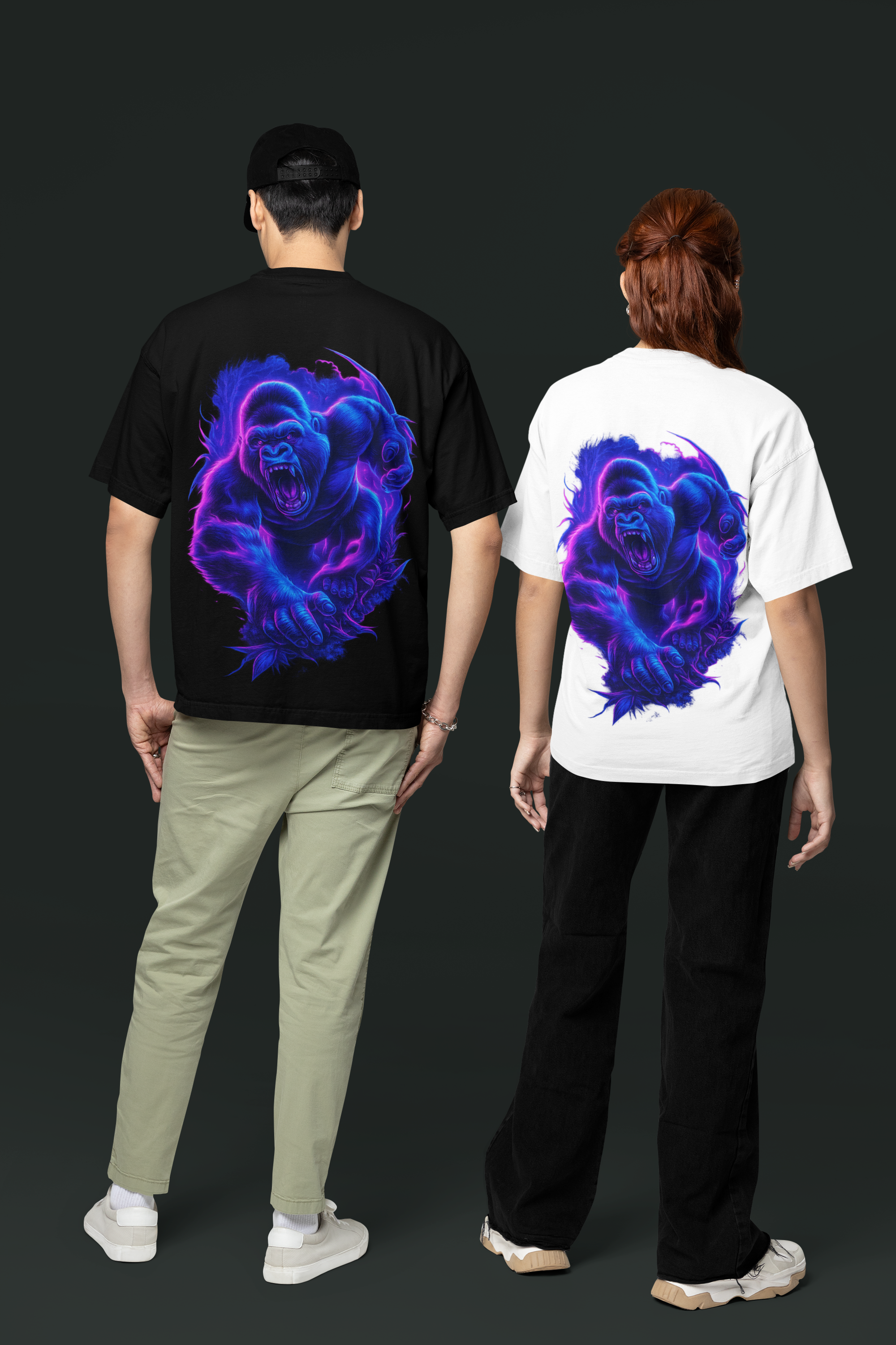 Image of Dinos “Neon Gorilla” Oversized Heavyweight T-Shirt | Electric Blue Streetwear Beast | Premium 100% Cotton - DINOS FASHION