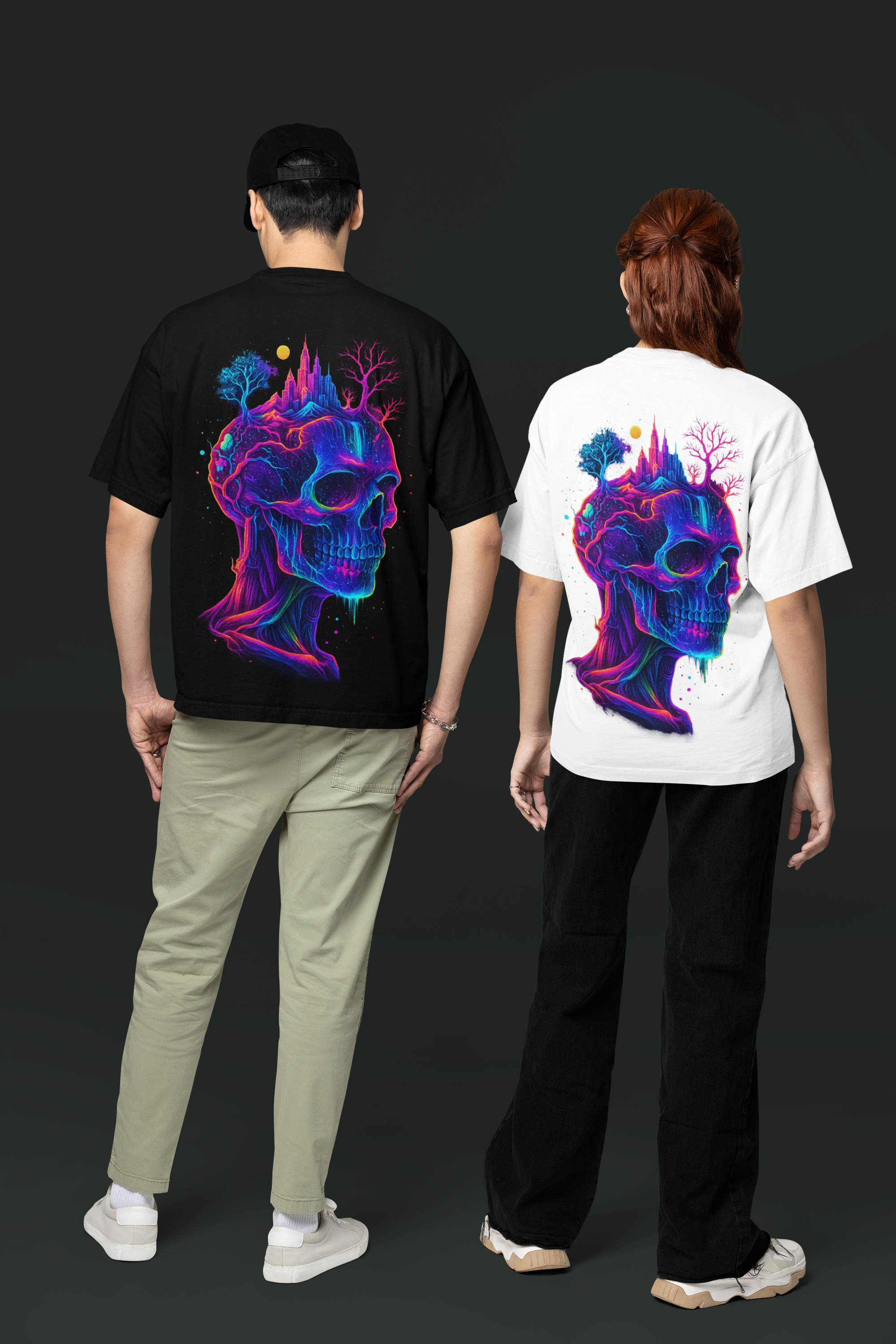 Dinos “Neon Mind” Oversized Heavyweight T-Shirt | Psychedelic Skull Streetwear | Premium 100% Cotton - DINOS FASHION