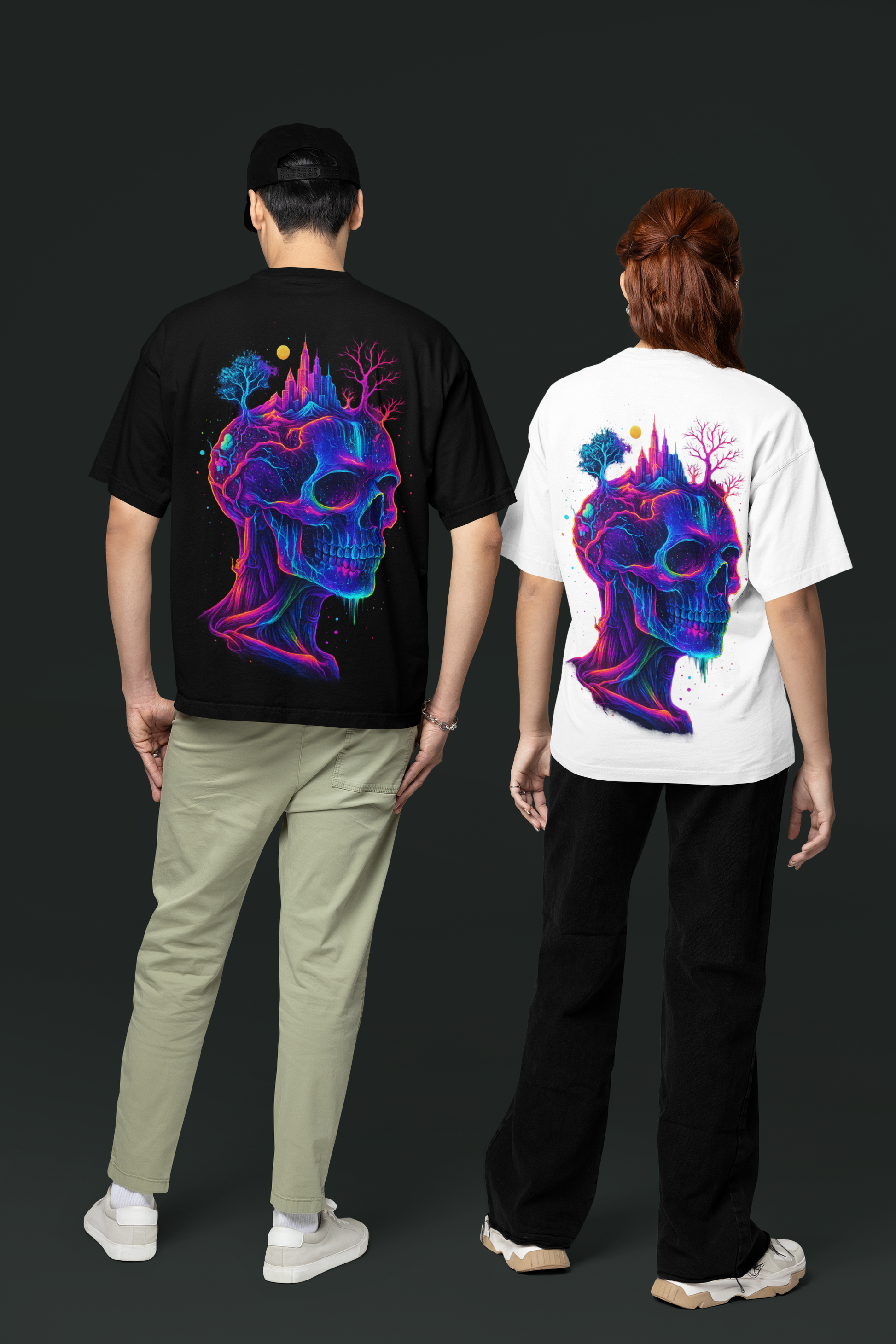 Dinos “Neon Mind” Oversized Heavyweight T-Shirt | Psychedelic Skull Streetwear | Premium 100% Cotton - DINOS FASHION