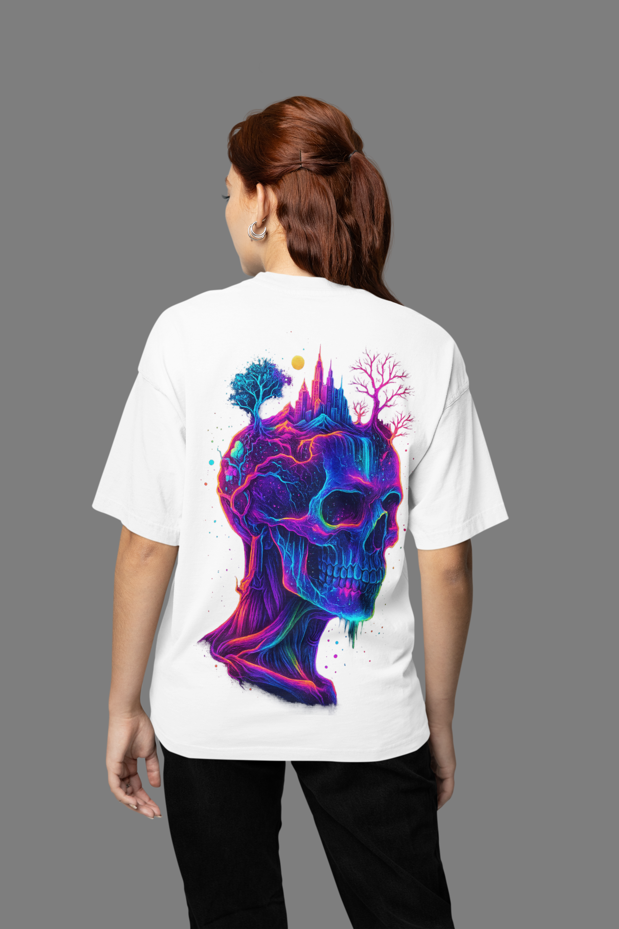 Image of Dinos “Neon Mind” Oversized Heavyweight T-Shirt | Psychedelic Skull Streetwear | Premium 100% Cotton - DINOS FASHION