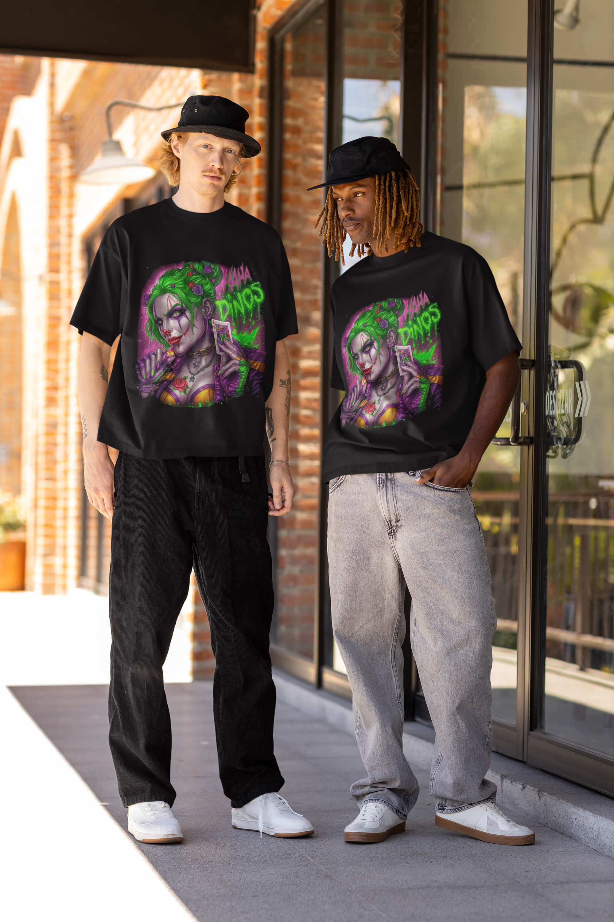 Image of Harley Queen Oversized Tee – Dinos Premium Streetwear | Neon DTF Print | Bold Female Power Art Shirt