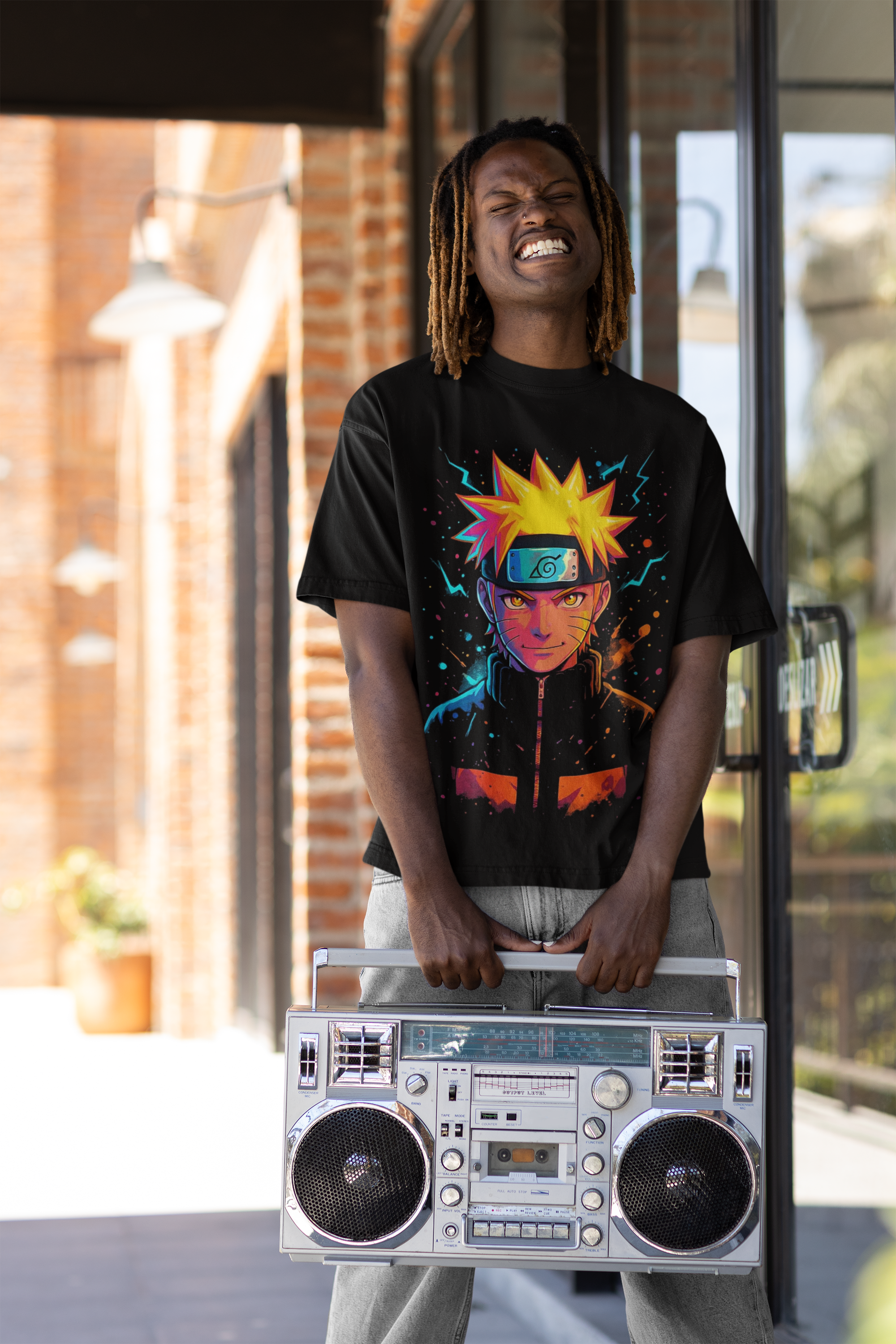 Image of ⚡ Dinos Neon Naruto | Oversized Vibrant Anime Streetwear Tee ⚡
