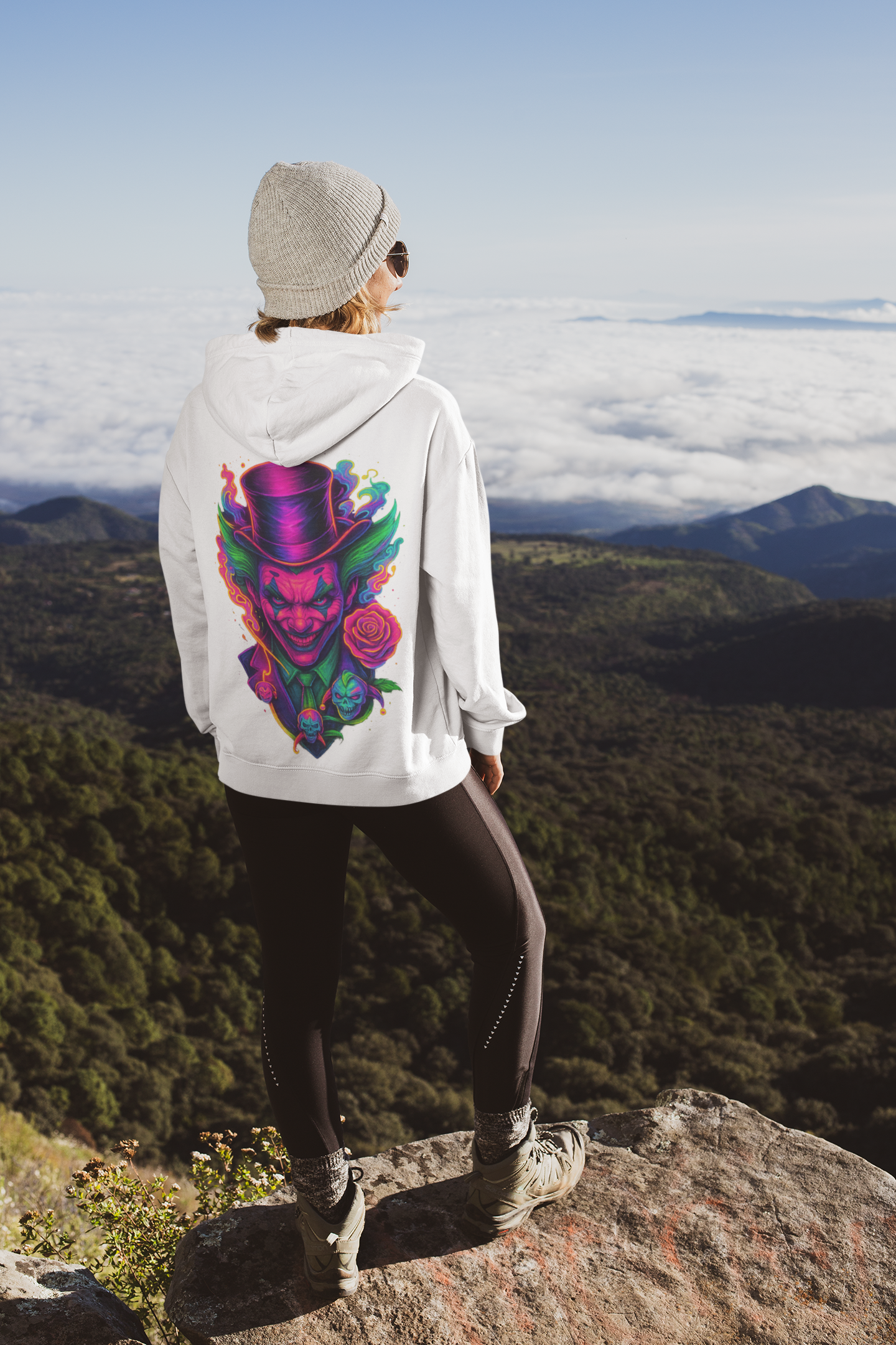 Dinos “Psycho Joker” Oversized Hoodie | One-of-One Premium Streetwear | Neon Glow DTF Print - DINOS FASHION