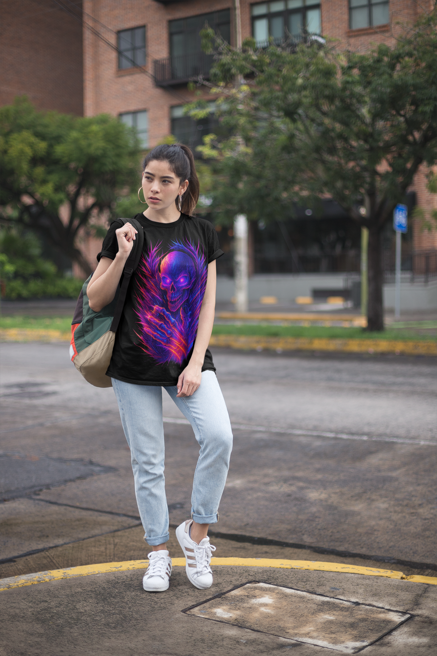 Dinos “Neon Flame Skull” Oversized Heavyweight T-Shirt | One-of-One Premium Streetwear | Free Worldwide Shipping - DINOS FASHION