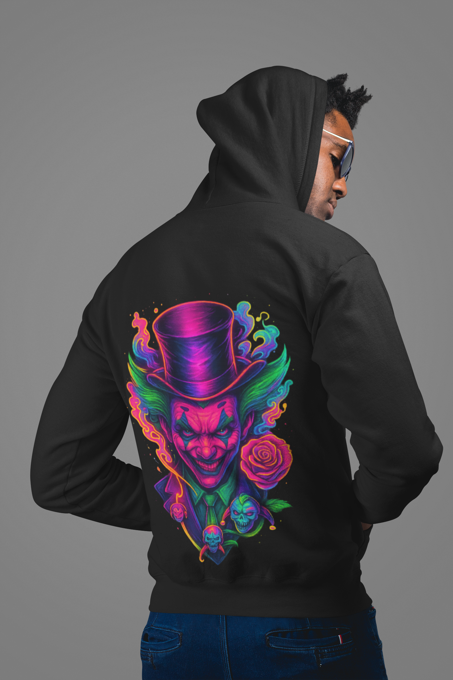 Image of Dinos “Psycho Joker” Oversized Hoodie | One-of-One Premium Streetwear | Neon Glow DTF Print - DINOS FASHION