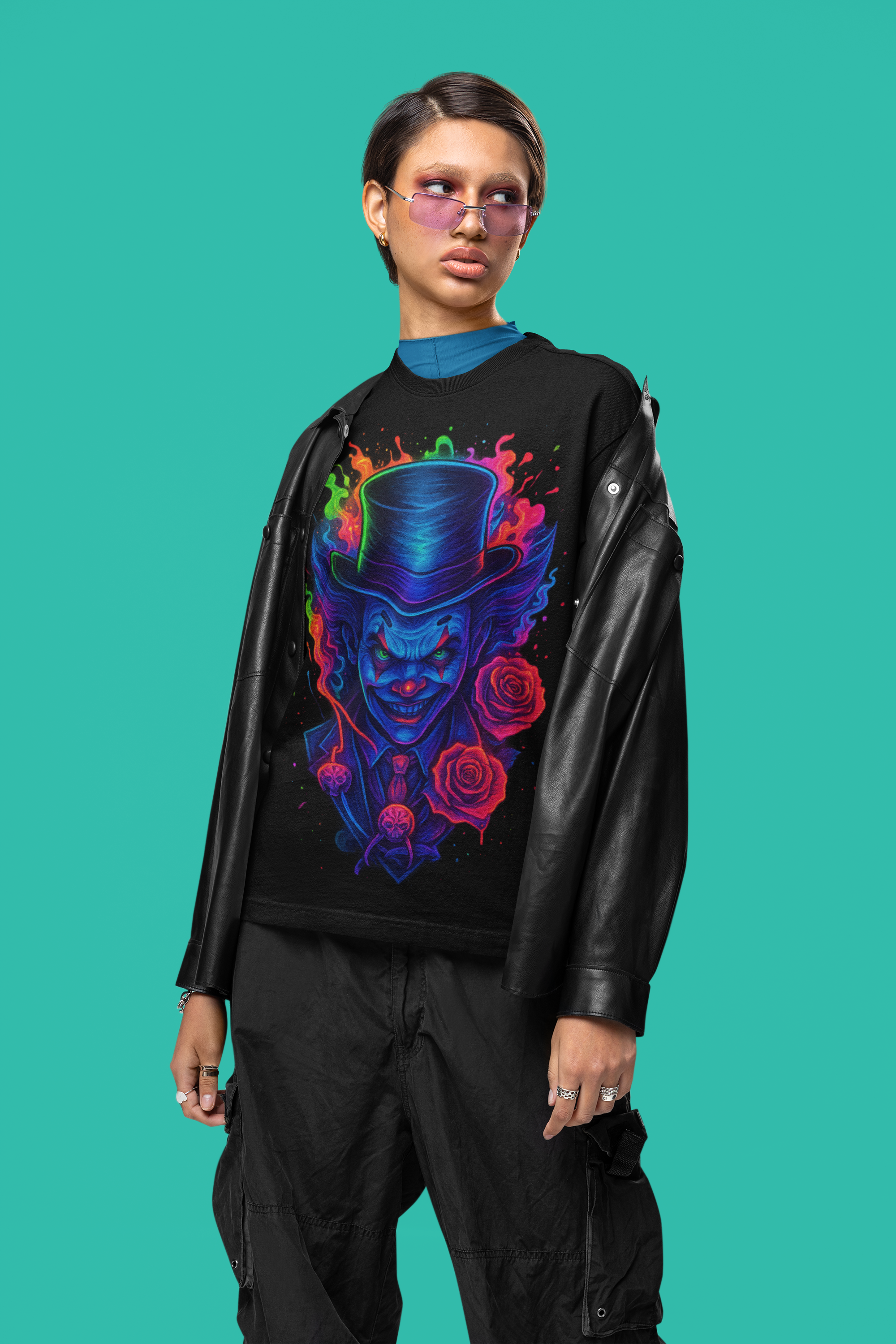 Dinos “Neon Clown” Oversized Heavyweight Streetwear T-Shirt | 100% Cotton | Premium DTF Print - DINOS FASHION