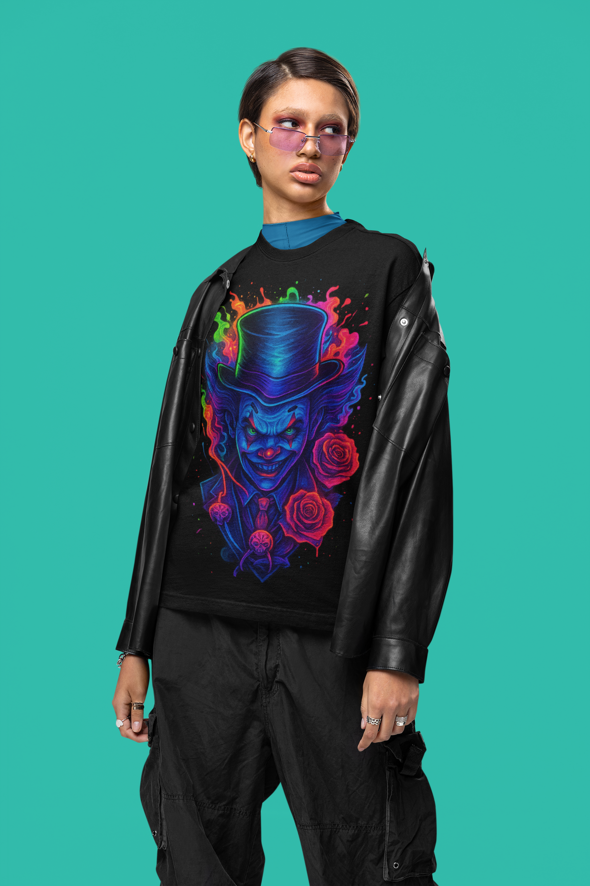 Dinos “Neon Clown” Oversized Heavyweight Streetwear T-Shirt | 100% Cotton | Premium DTF Print - DINOS FASHION