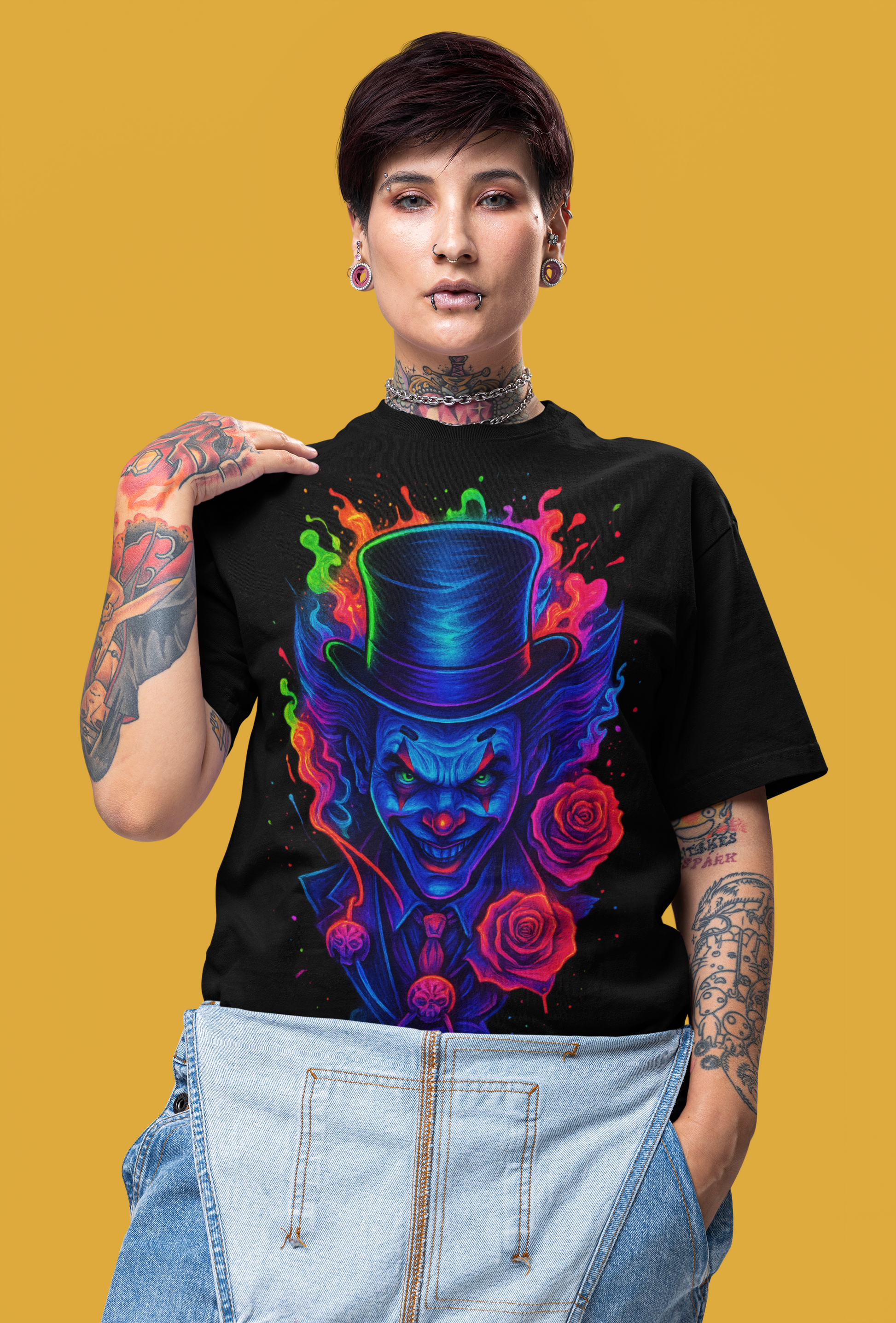 Dinos “Neon Clown” Oversized Heavyweight Streetwear T-Shirt | 100% Cotton | Premium DTF Print - DINOS FASHION