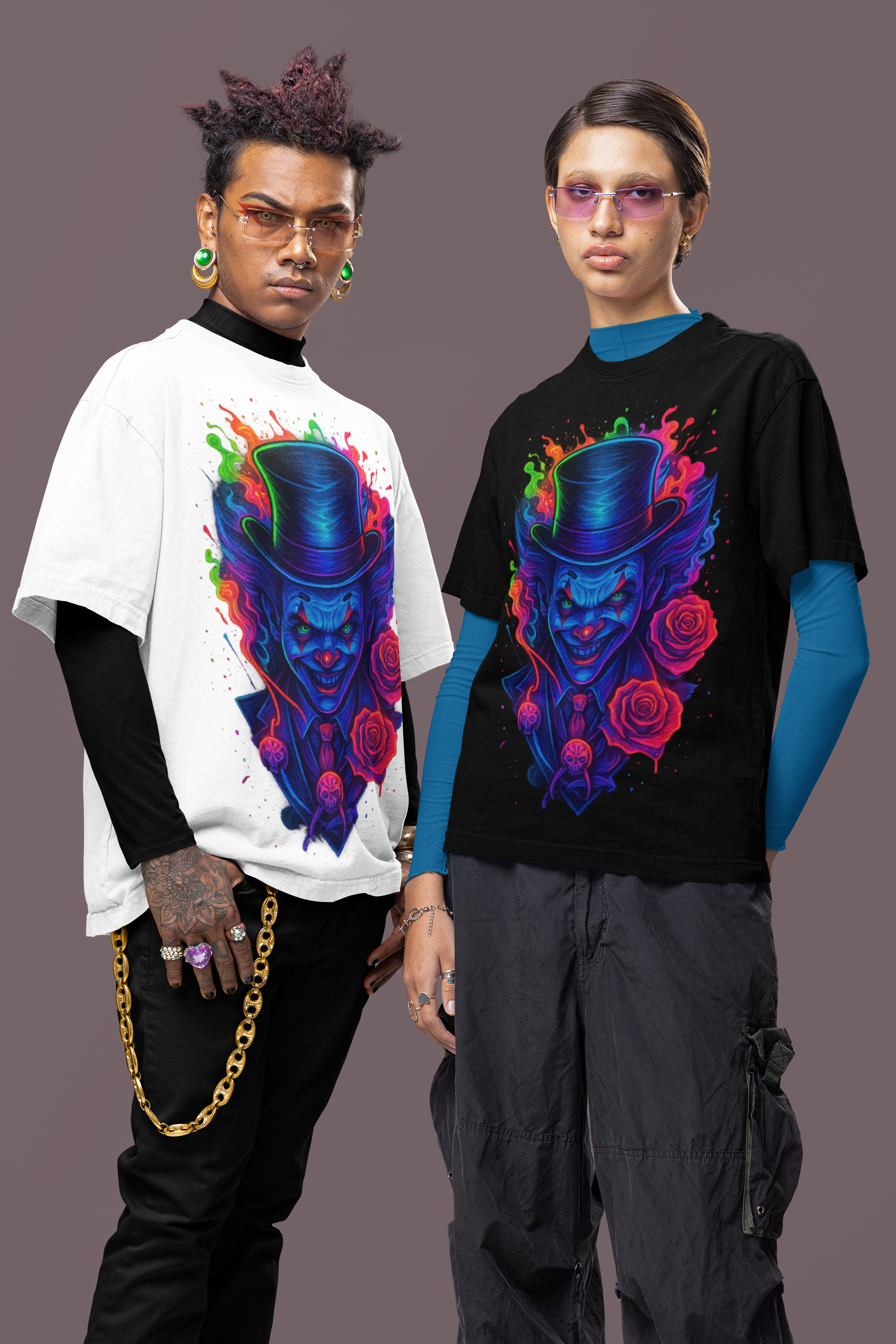 Image of Dinos “Neon Clown” Oversized Heavyweight Streetwear T-Shirt | 100% Cotton | Premium DTF Print - DINOS FASHION